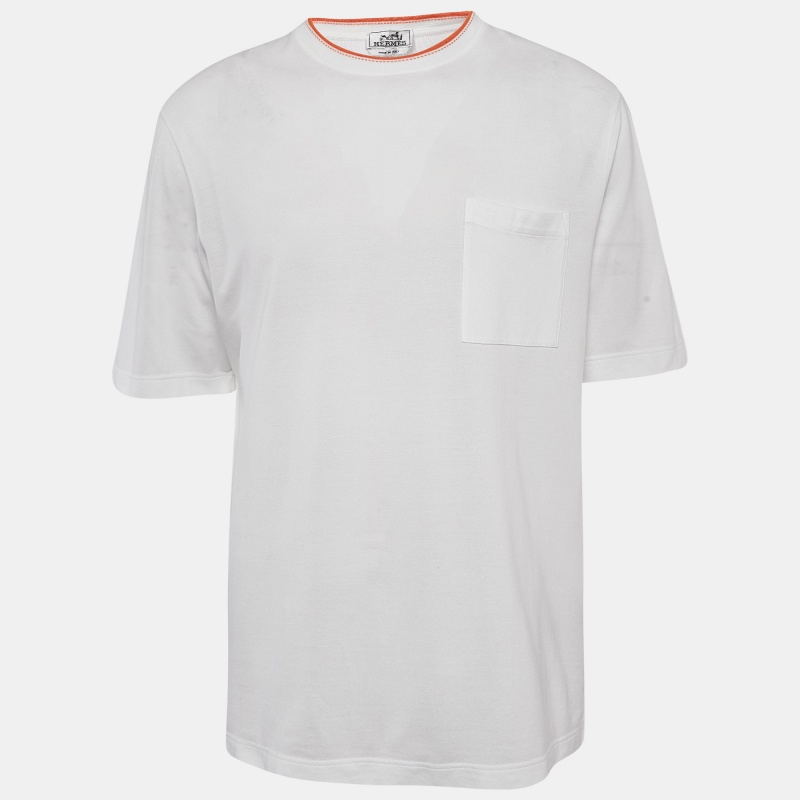 

Hermès White Cotton Piqures Sellier T-Shirt XXL