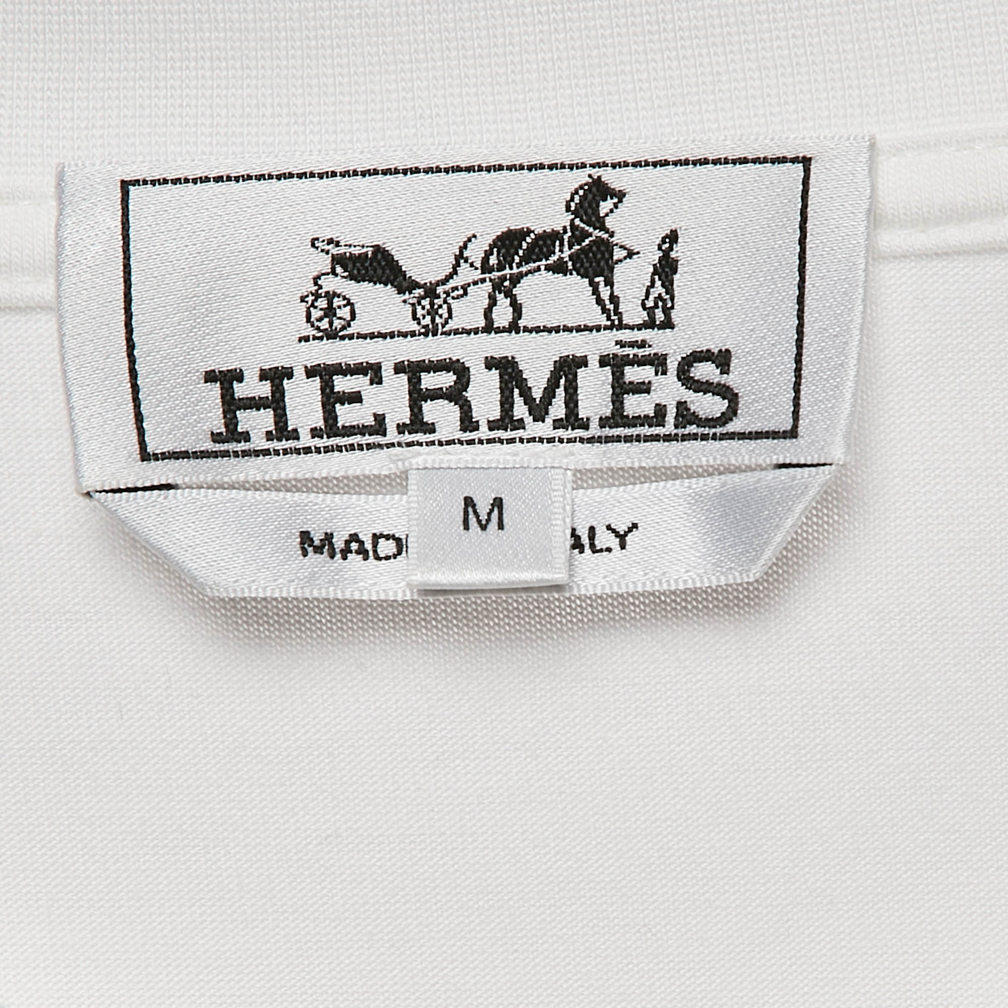 Hermes White Print Cotton Half Sleeve T-Shirt M 