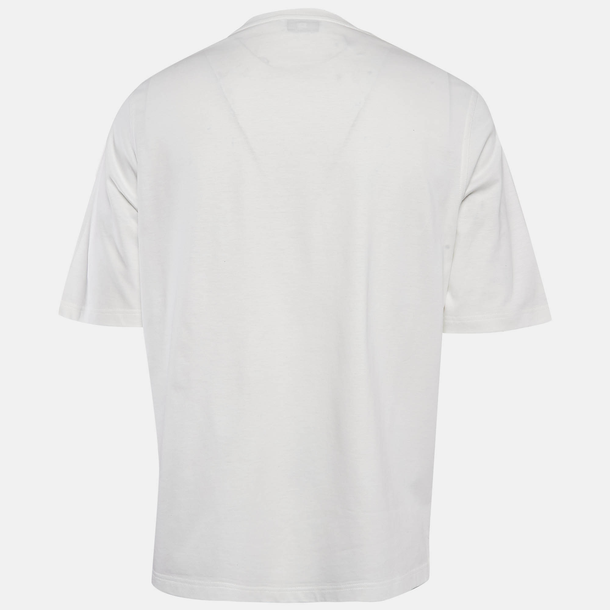Hermes White Print Cotton Half Sleeve T-Shirt M 