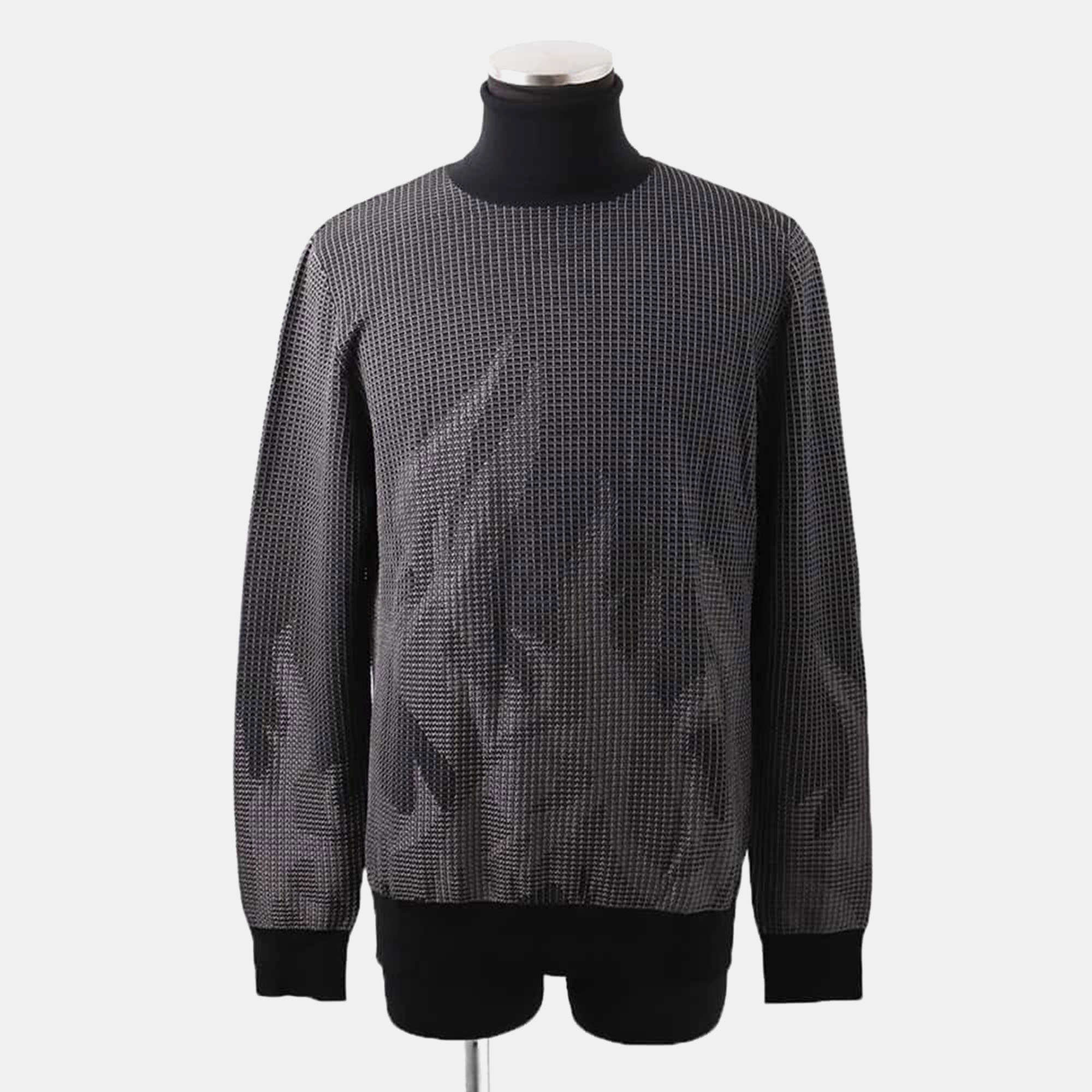 

Hermes Flame Motif Sweater Size  Black Virgin Wool 58% Silk 42%