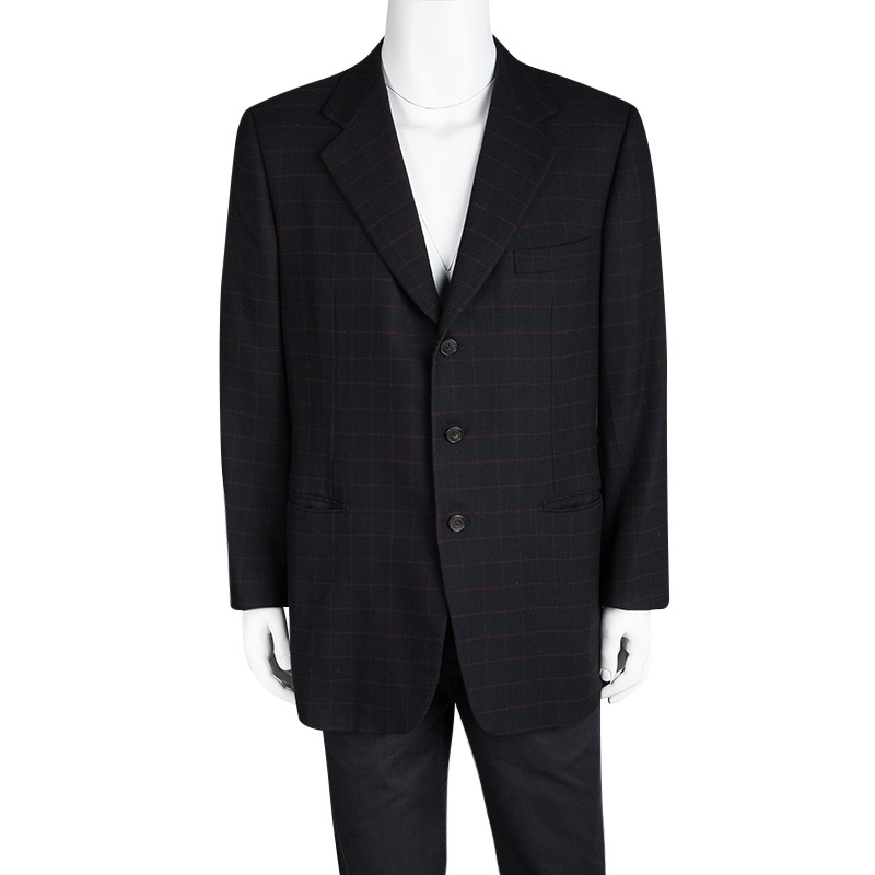 

Hermes Navy Blue Wool Cashmere Checked Blazer