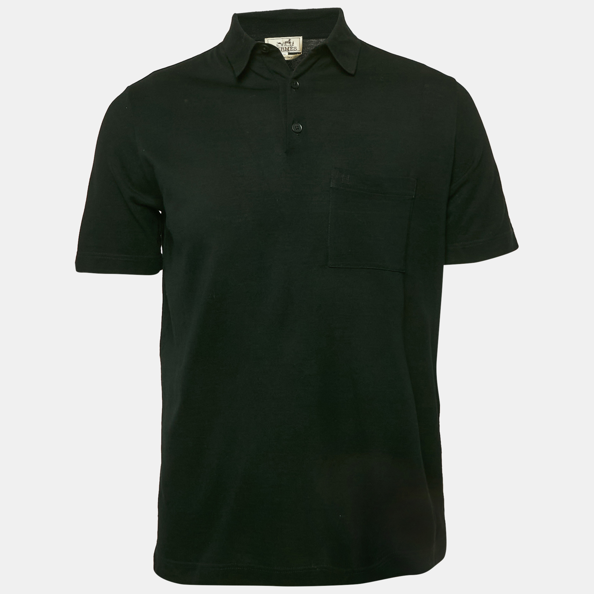 

Hermes Black Cotton Logo Pocket Detail Polo T-Shirt M