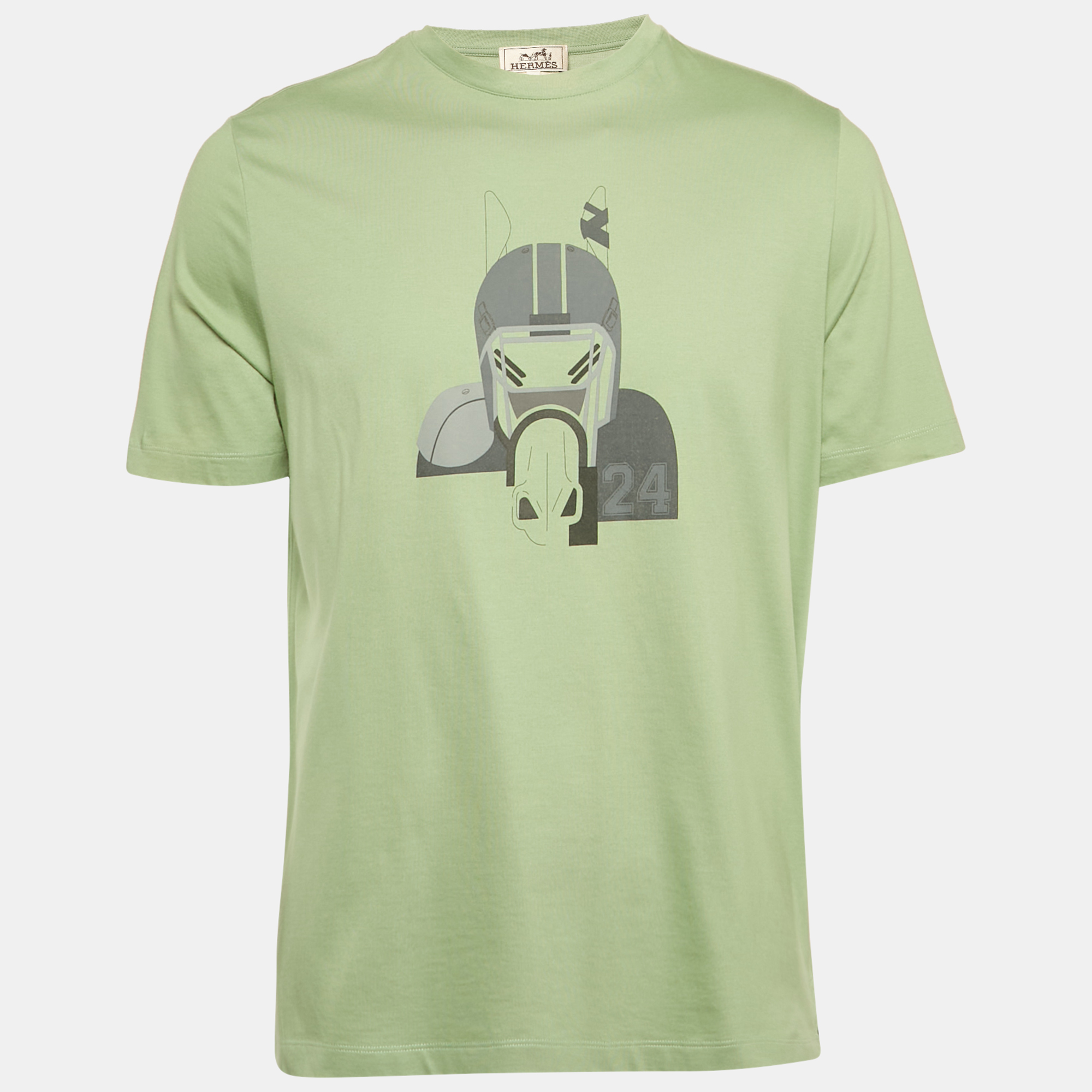 

Hermes Green Print Cotton Crew Neck Half Sleeve Quarterb'H" T-Shirt L