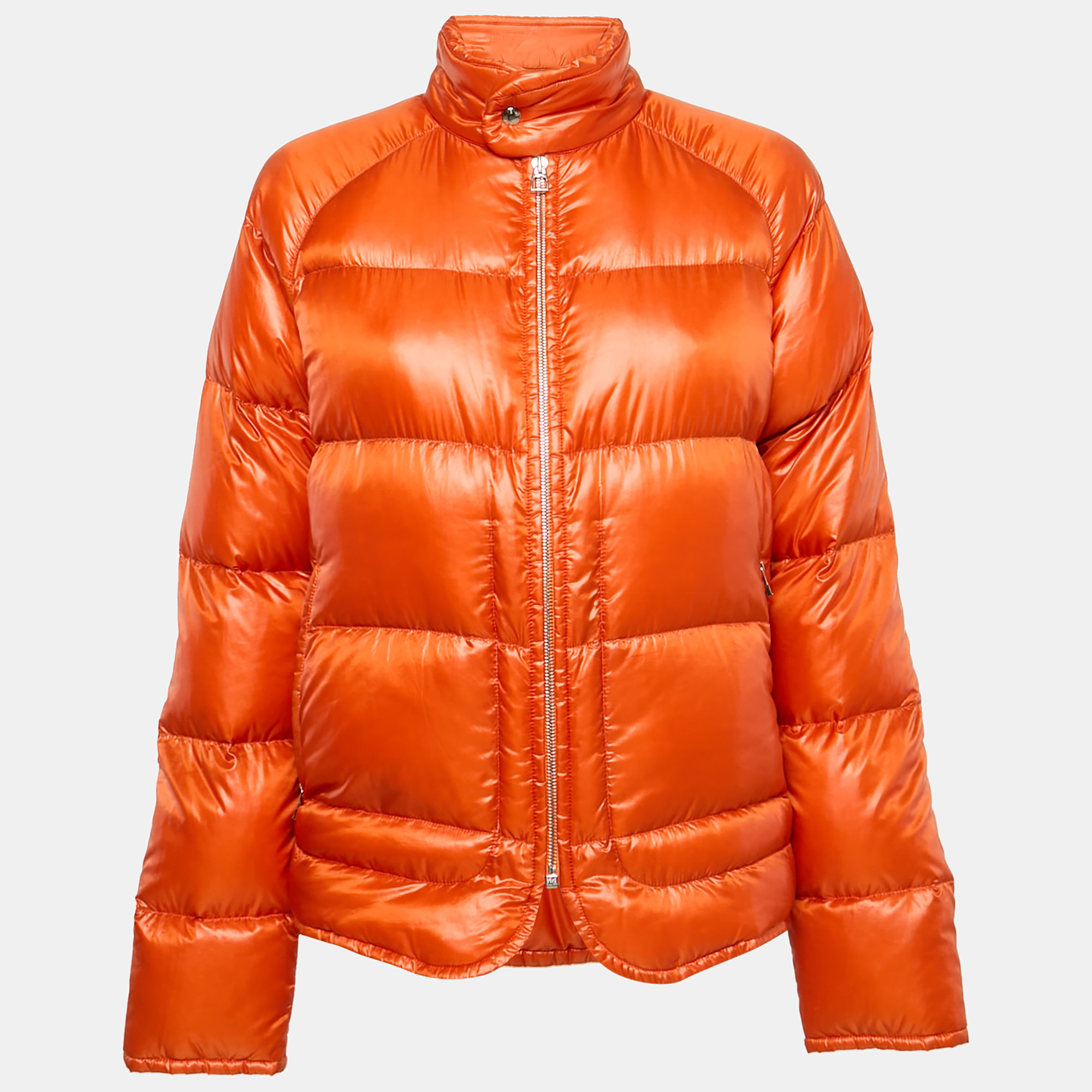 

Hermes Orange Nylon Padded Zip-Up Jacket S
