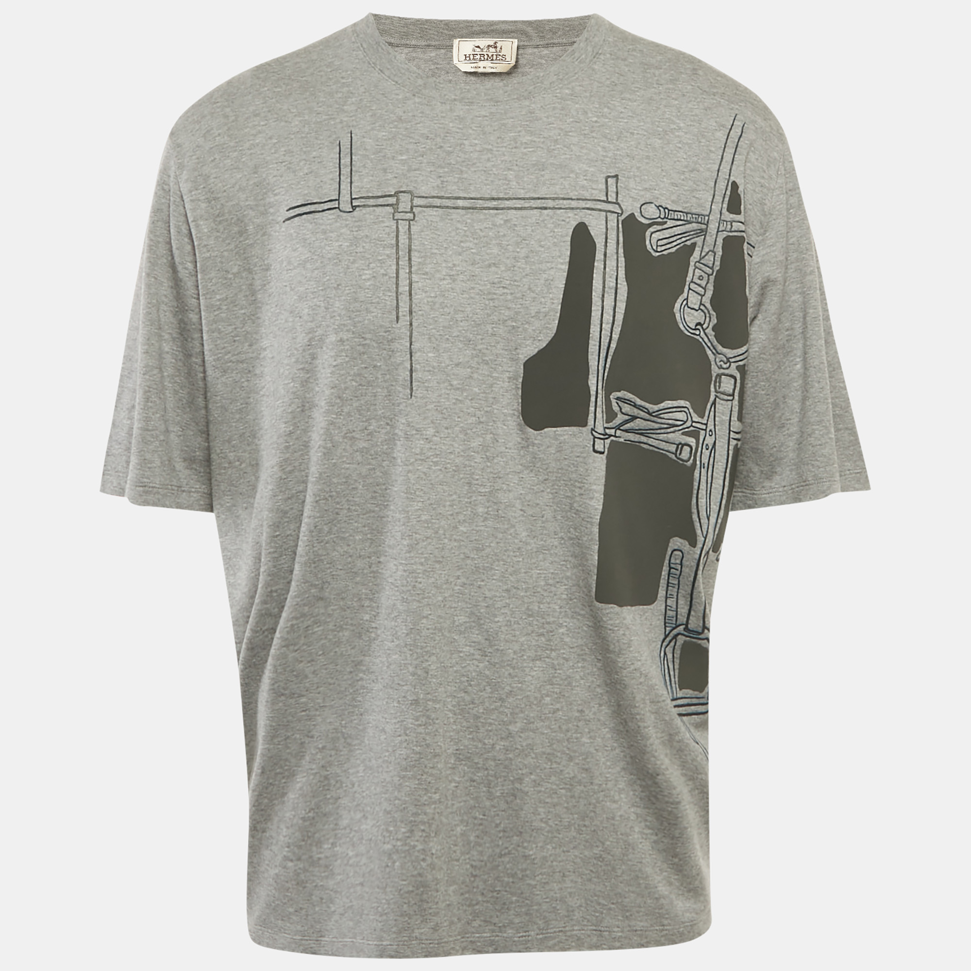 

Hermes Grey Jersey Harnais en Gouache 3D T-Shirt XXL