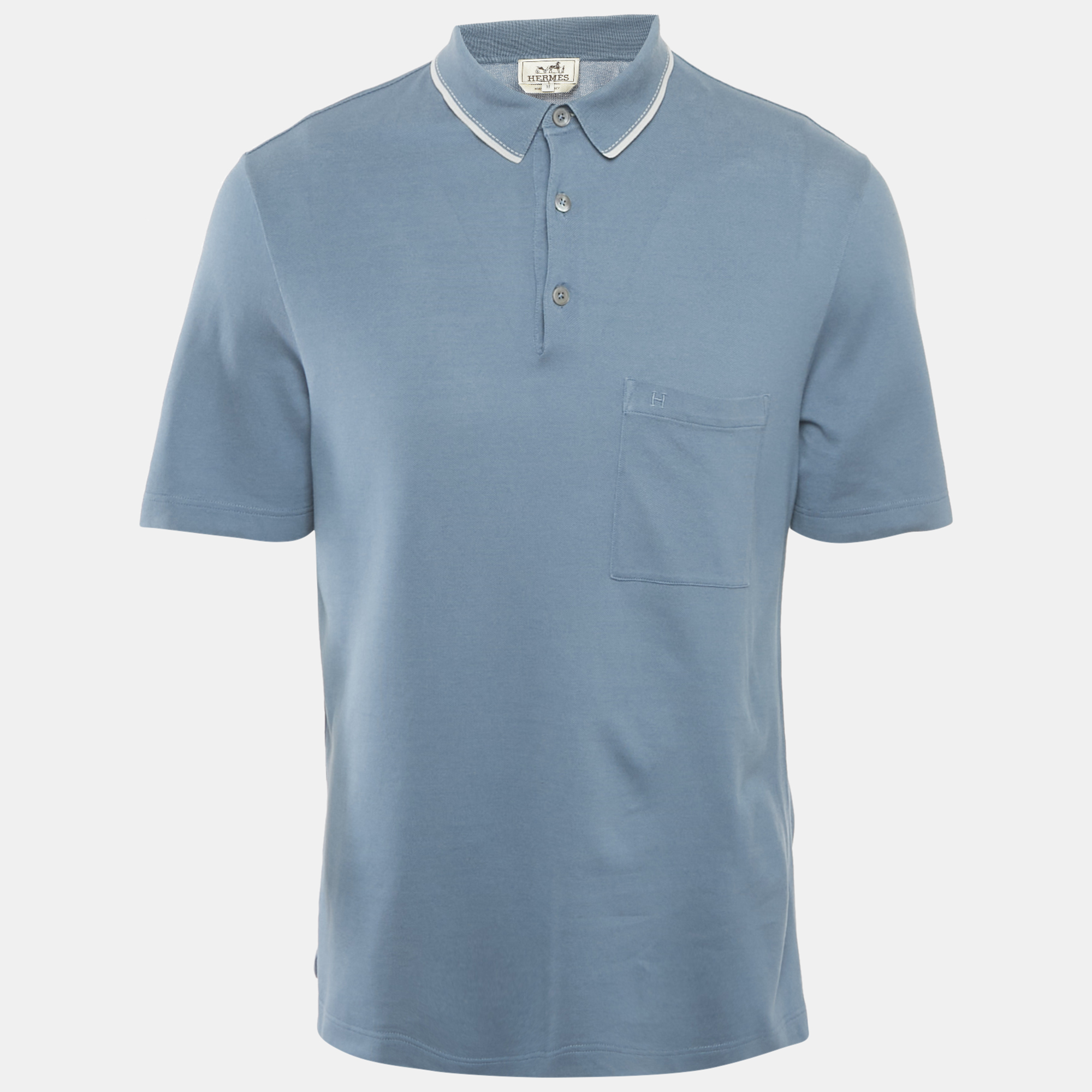 

Hermès Blue Logo Embroidered Cotton Pique Polo T-Shirt M