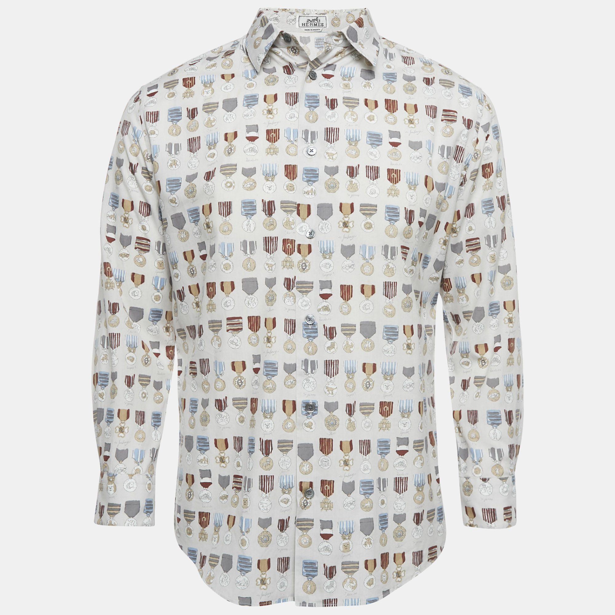 

Hermes Grey Medal Print Cotton Shirt M