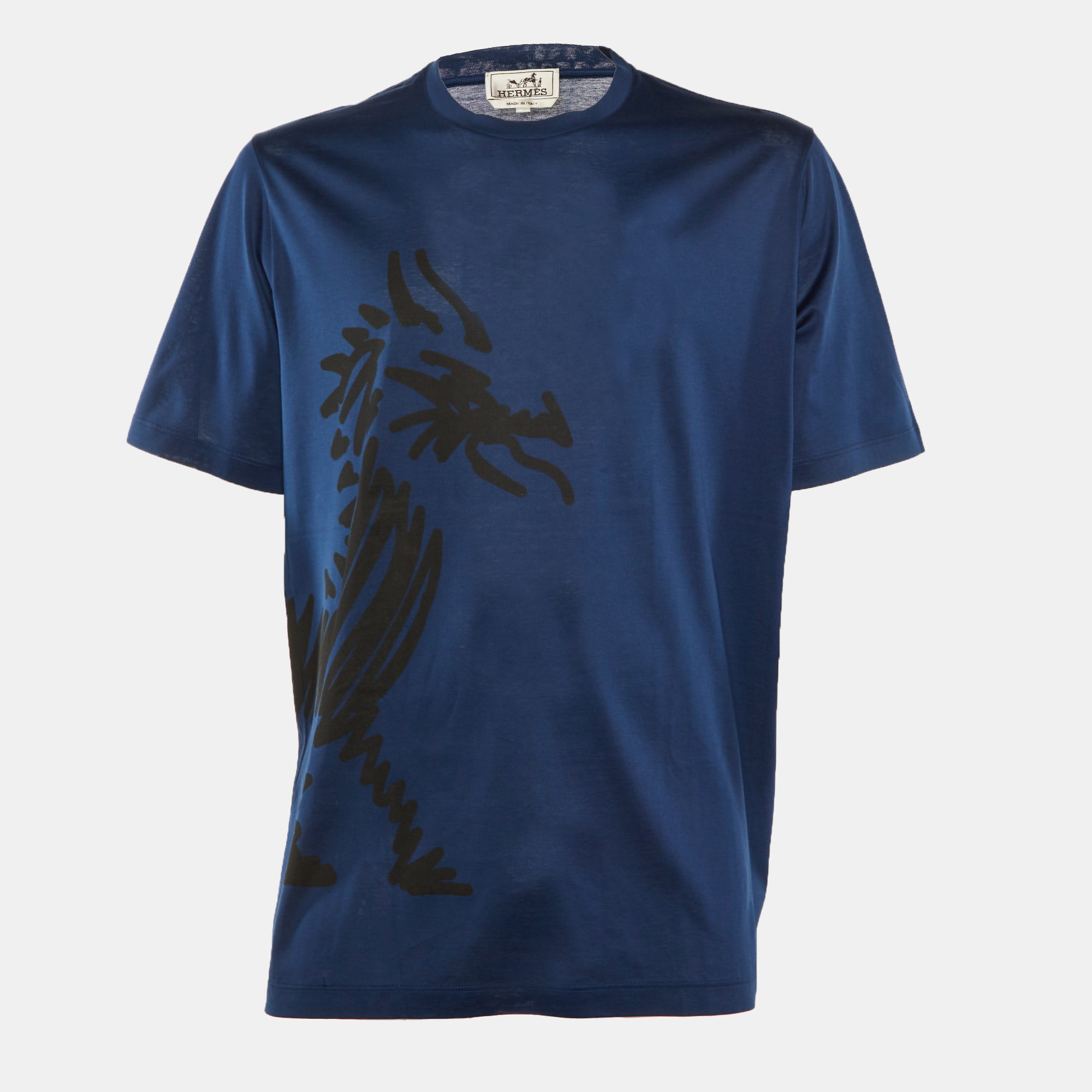

Hermes Indigo Blue Dragon Print Cotton Imprime Place T-Shirt XXL