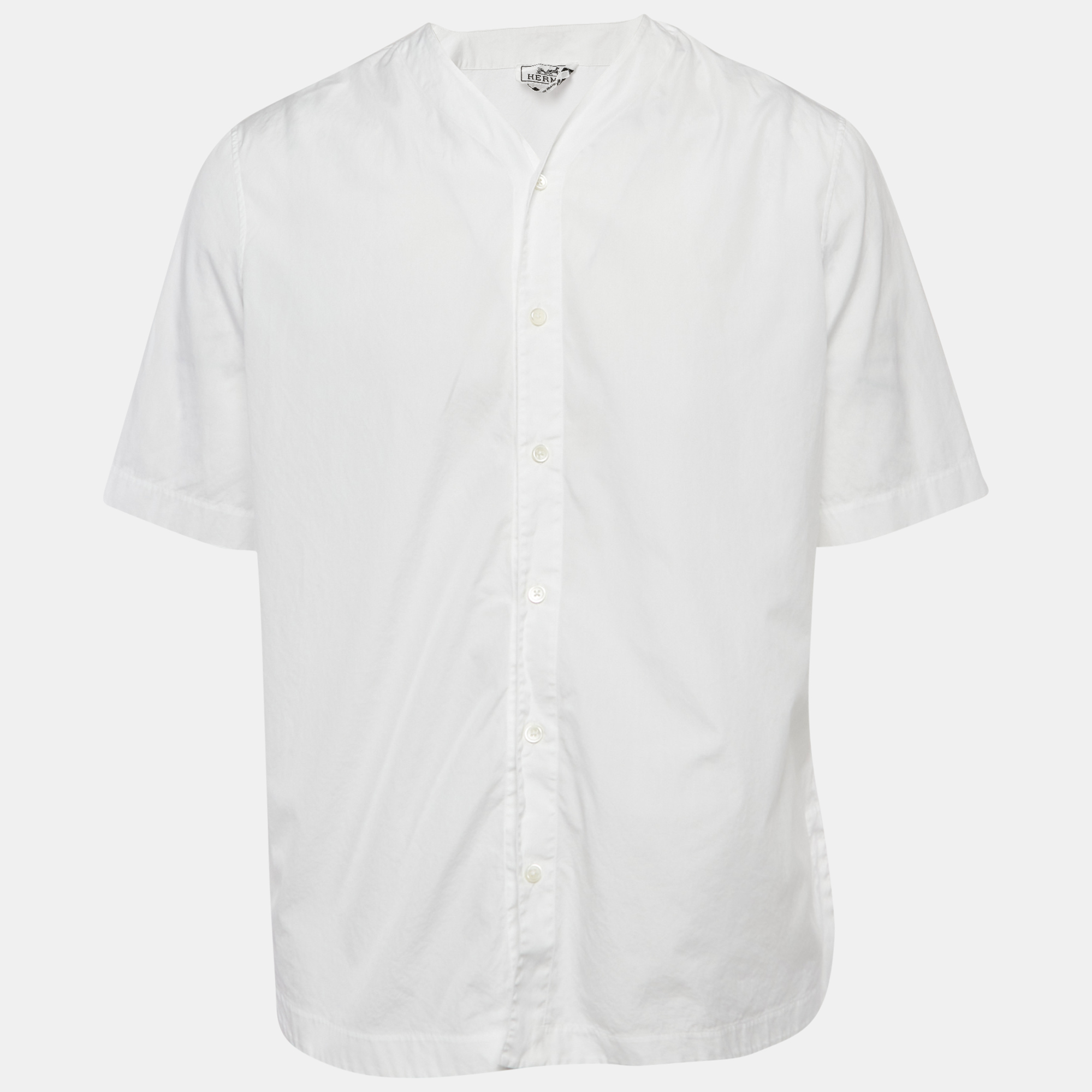 

Hermes White Cotton Collarless Shirt L