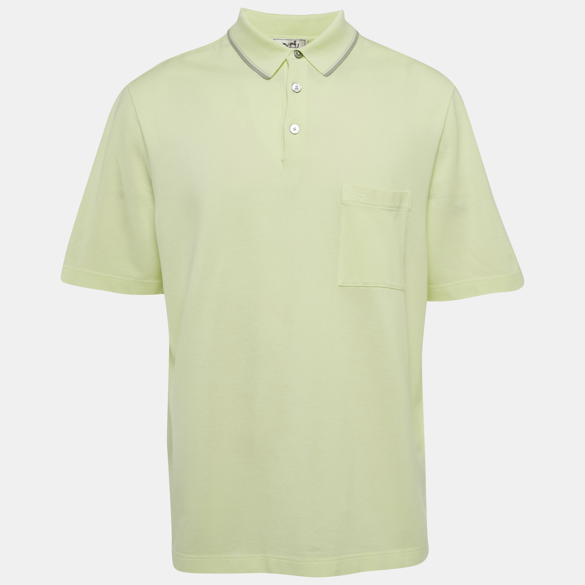 Herm&egrave;s Lime Green Cotton Pique Polo T-Shirt XXL
