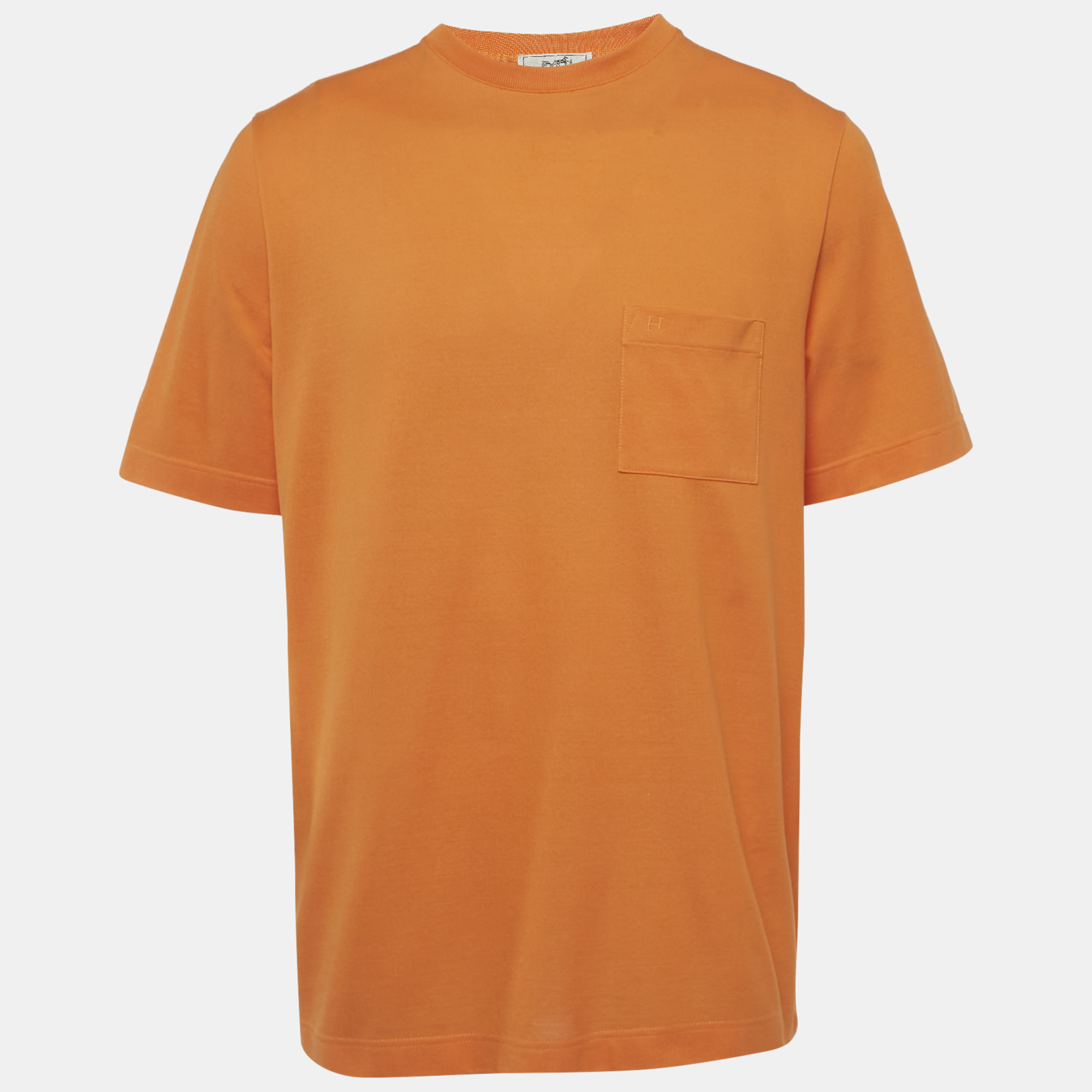 Herm&egrave;s Orange Cotton Pique Crew Neck T-Shirt XXL
