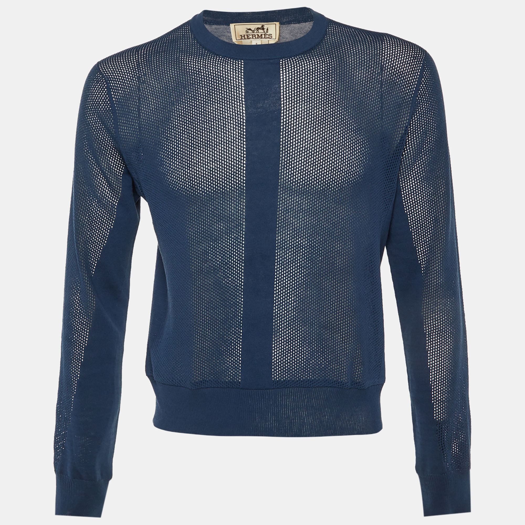 

Hermes Dark Blue Mesh Knit Crew Neck Sweater S