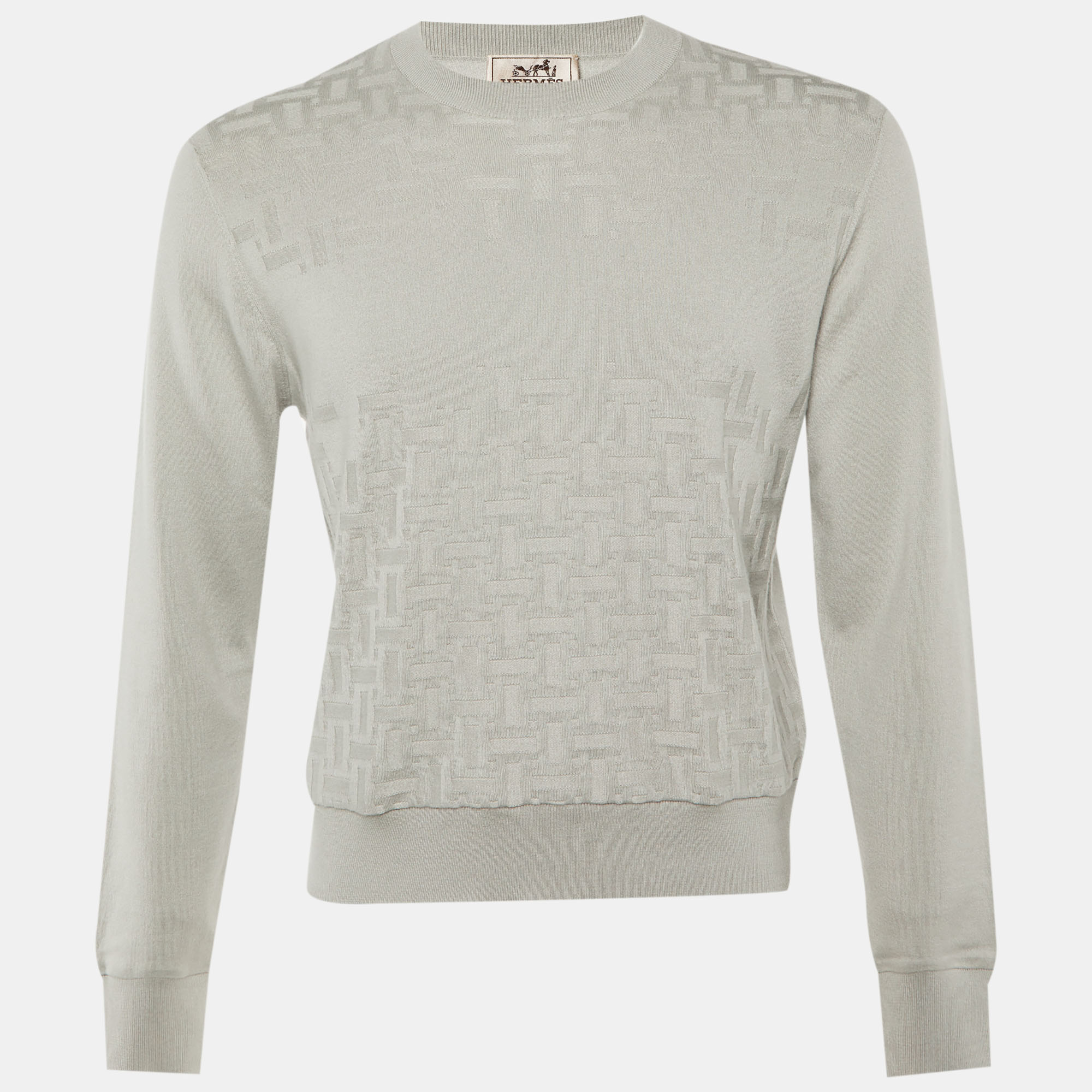 

Hermes Grey H Pattern Cashmere Knit Crew Neck Sweater S