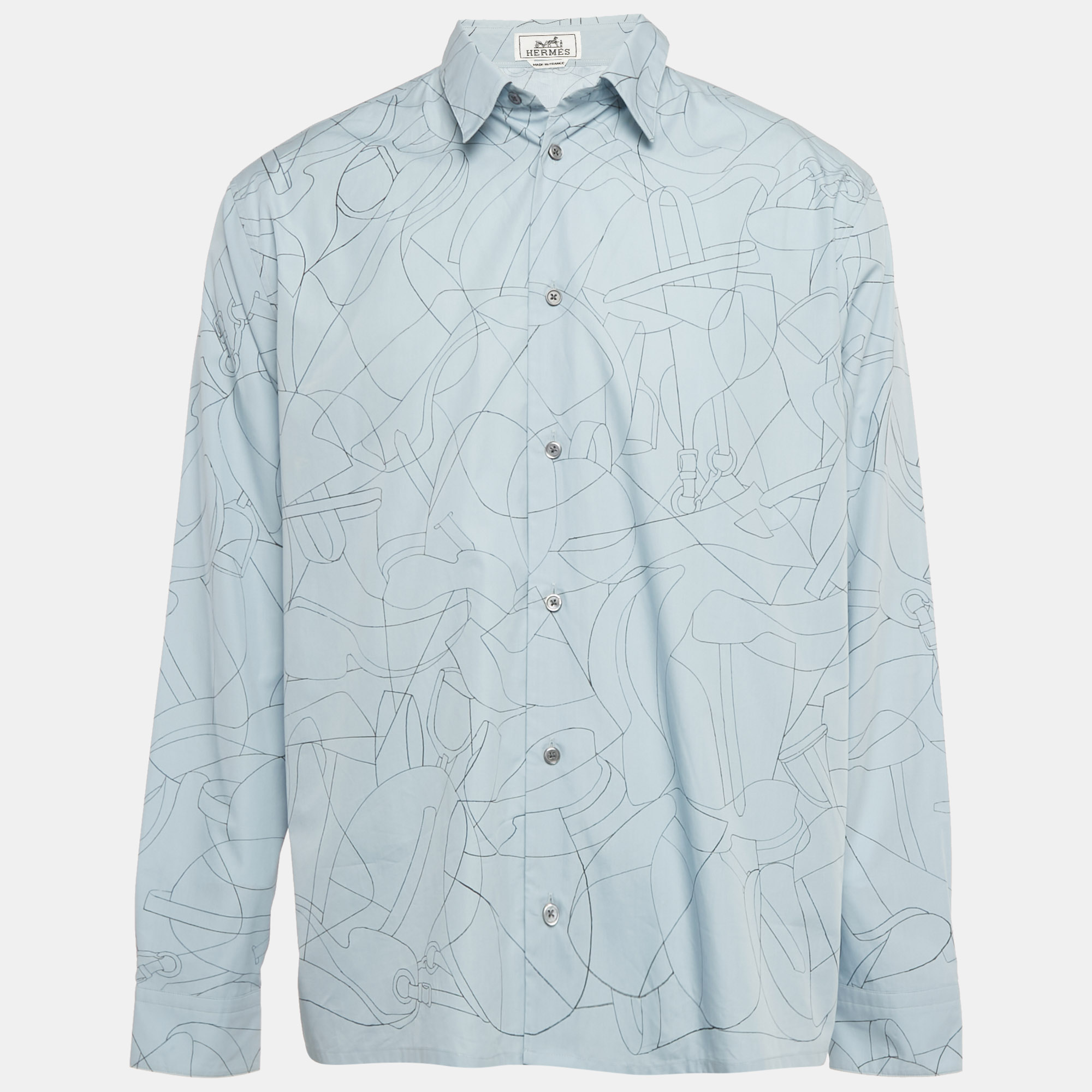 

Hermès Blue Printed Cotton Shirt XL