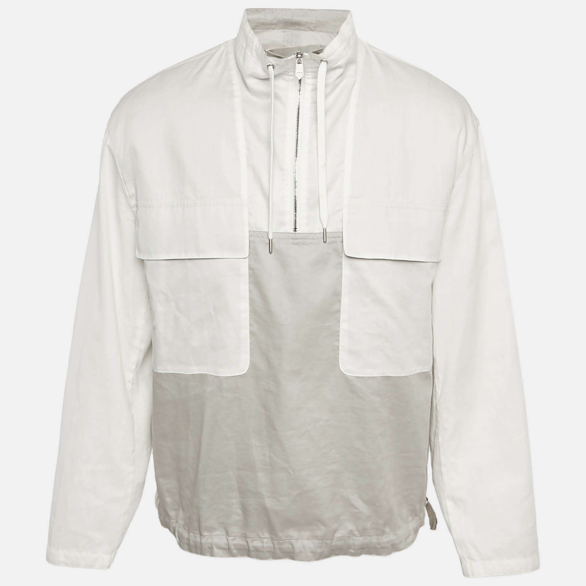 

Hermès Grey/White Cotton Pocket Detail Jacket S