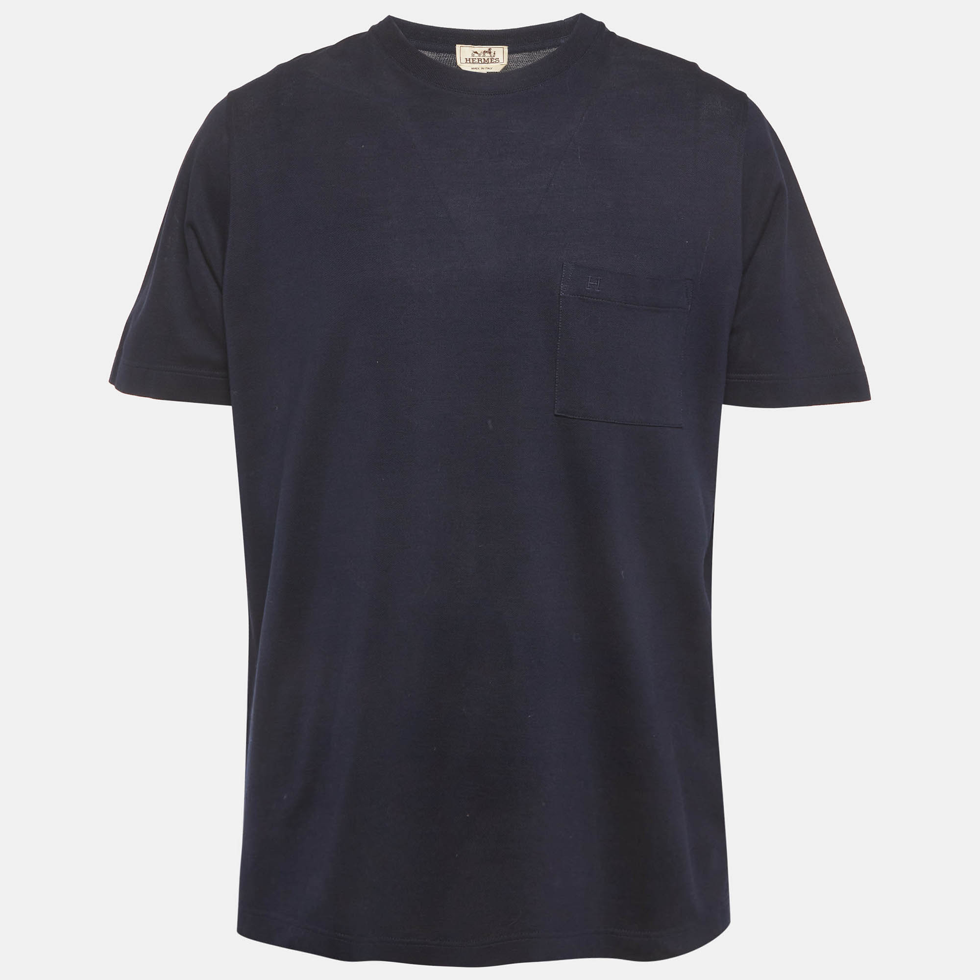 

Hermes Navy Blue Pique Crew Neck T-Shirt XL