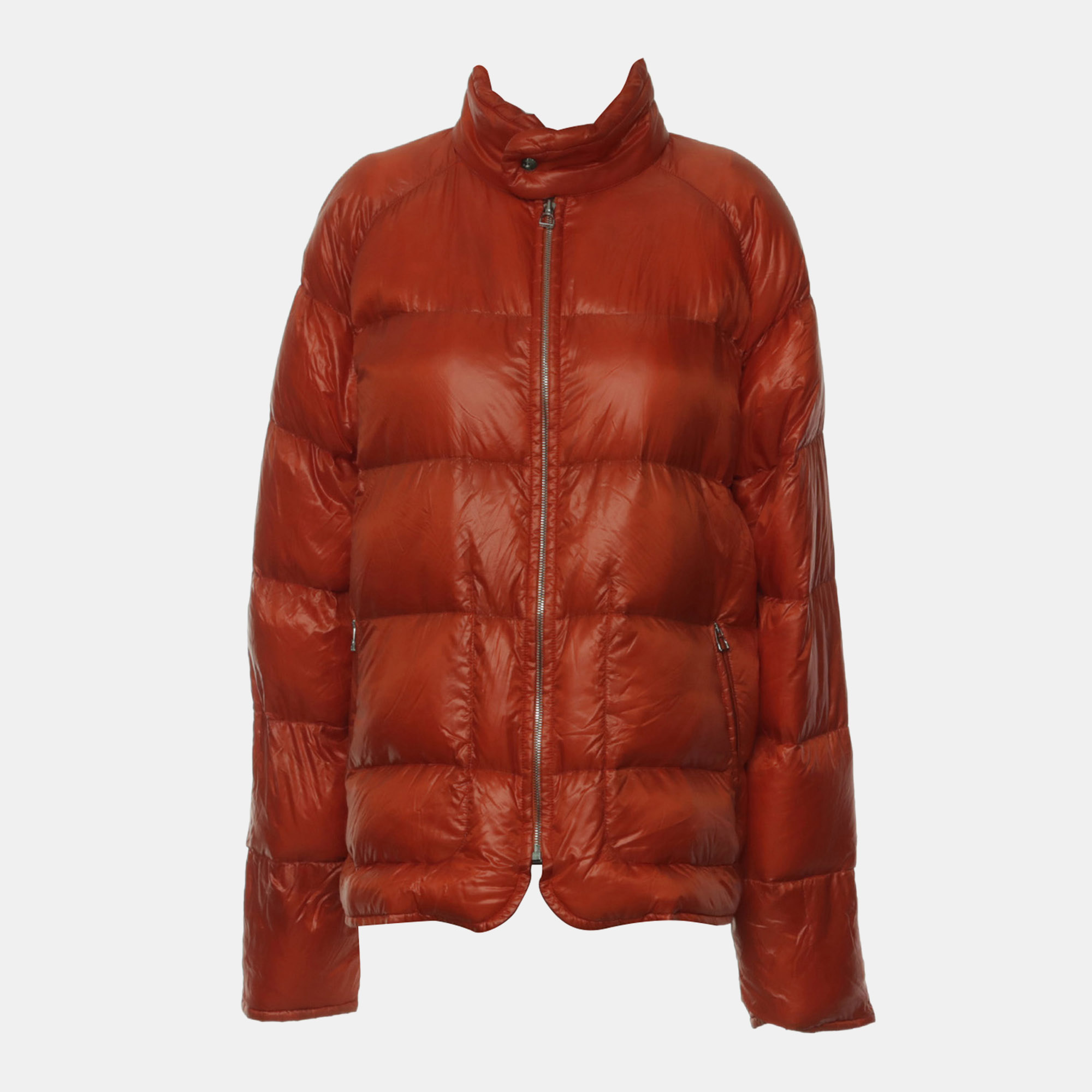 

Hermes Orange Nylon Extra Light Zip Up Piumino Jacket