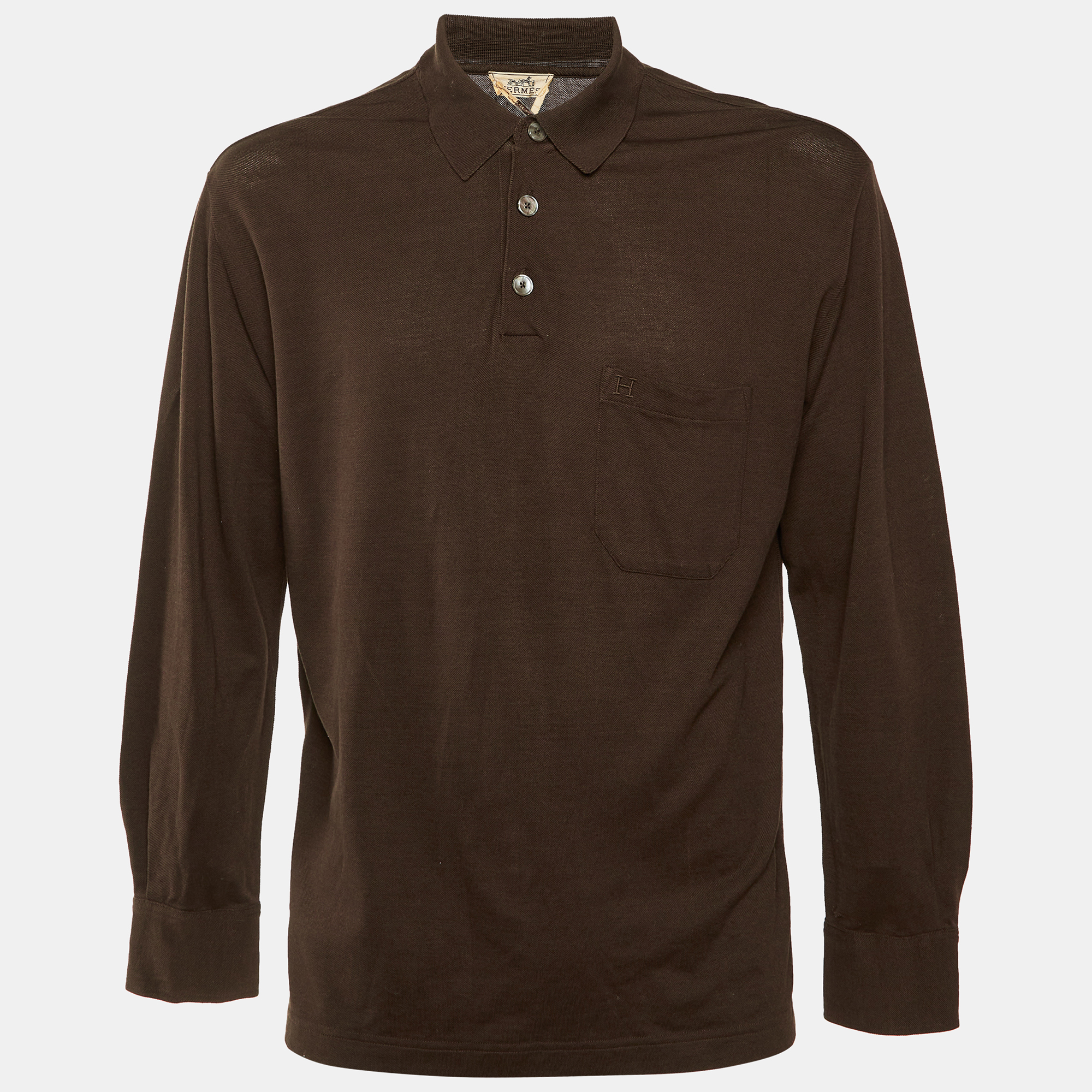 

Hermès Brown Cotton Button Front Polo Long Sleeve T-Shirt L