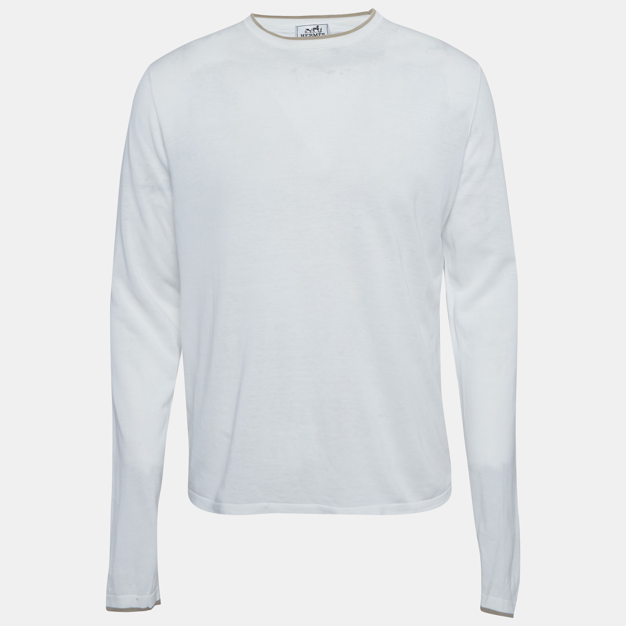 

Hermes White Cotton Knit Long Sleeves Pullover M