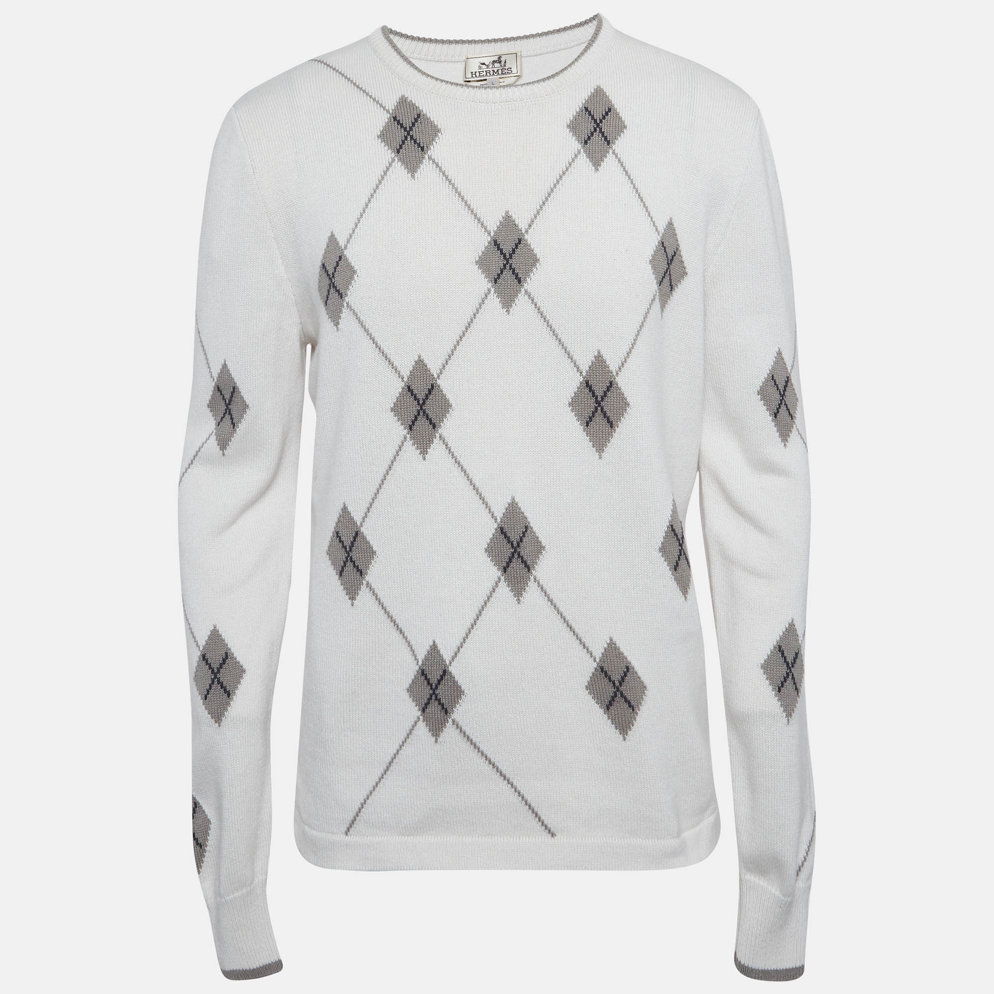 

Hermes Grey Intarsia Cashmere Knit Sweater L