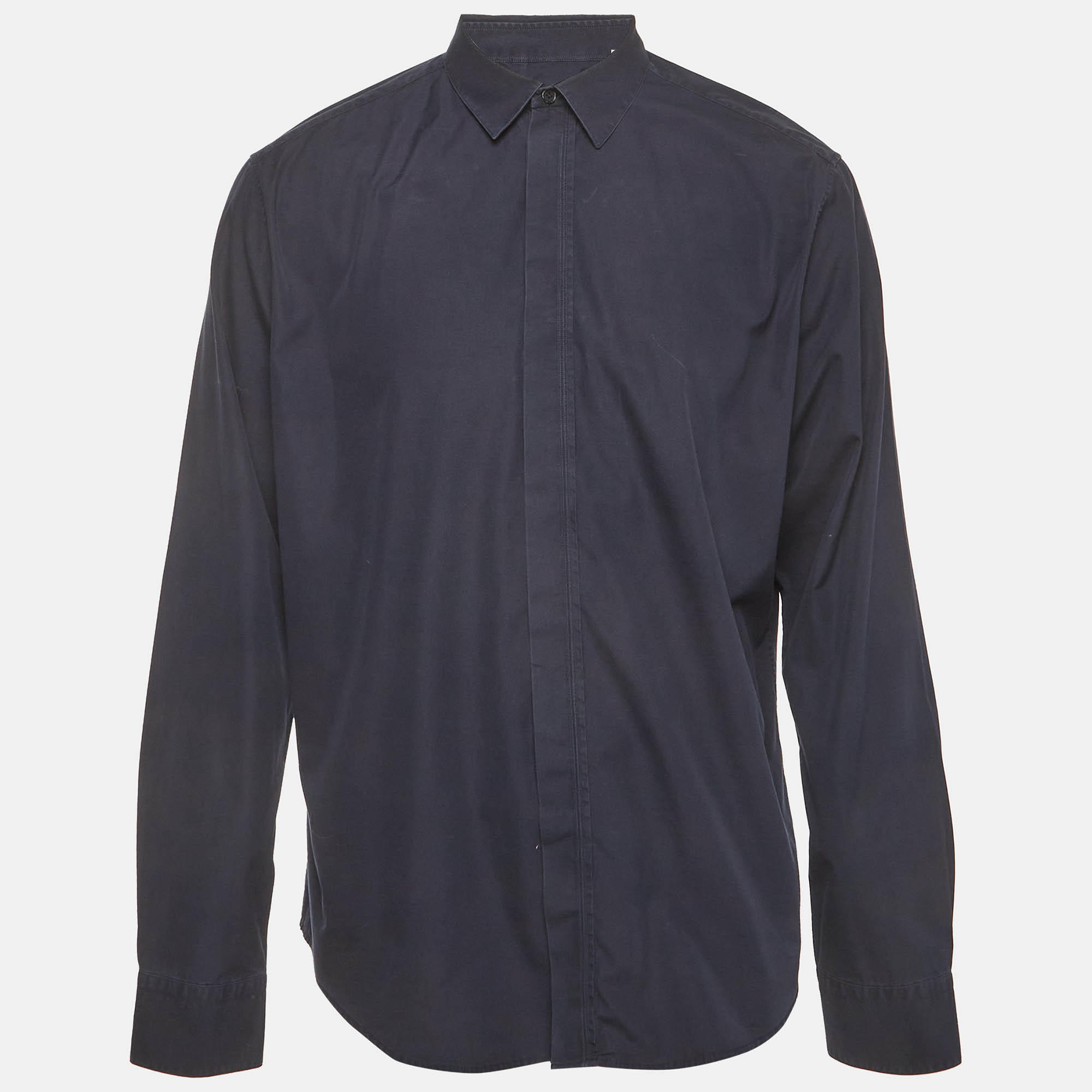 

Hermes Nay Blue Cotton Long Sleeve Shirt XXXL, Navy blue