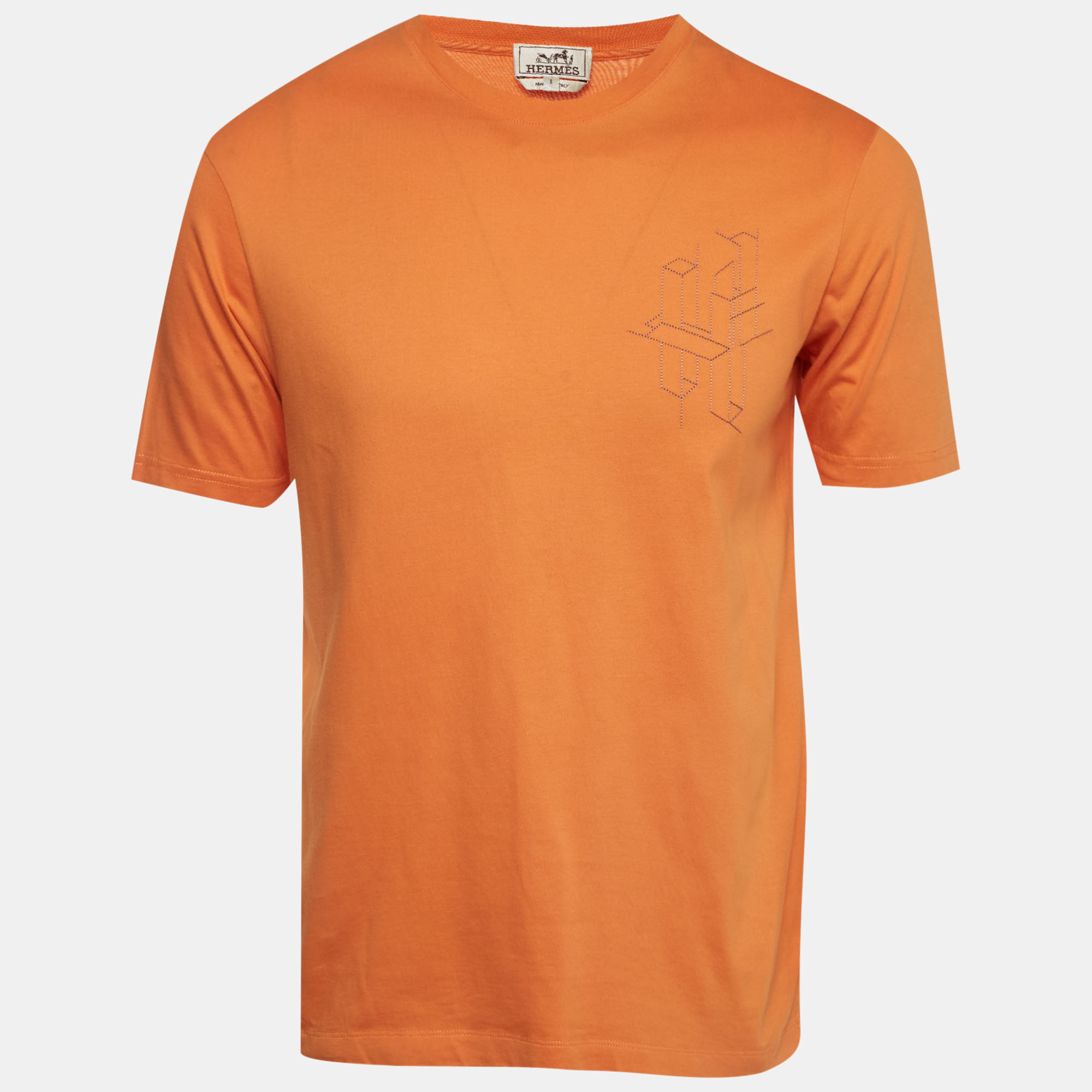 

Hermès Orange Jersey "H 3D" Detail Crewneck T-Shirt S