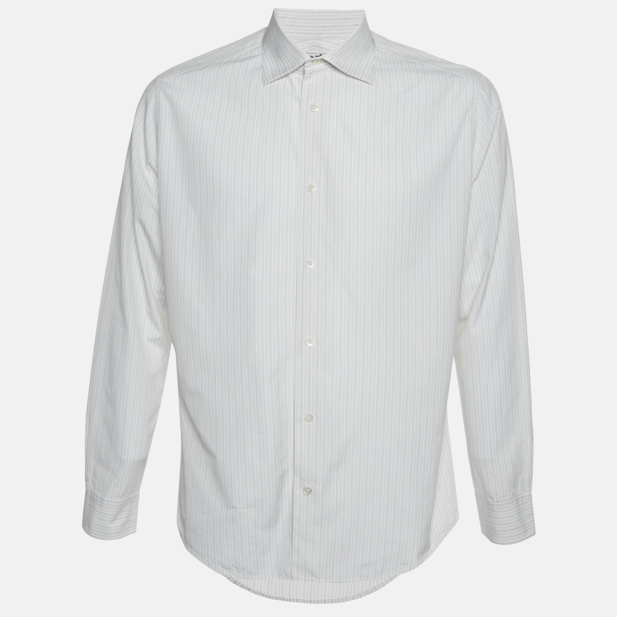 

Hermes White Striped Cotton Button Up Shirt L