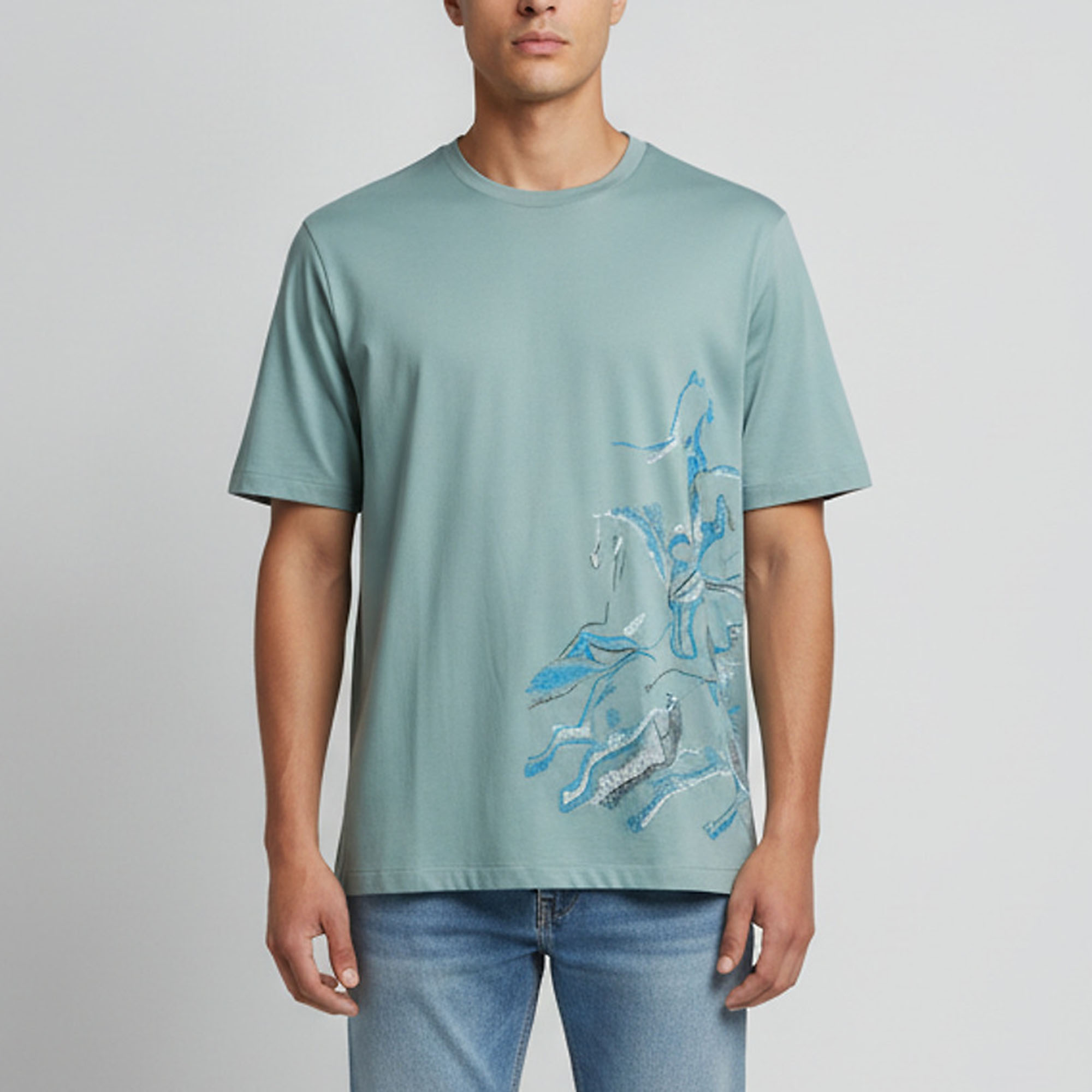 Herm&egrave;s Green Cavalcade Print Cotton Crew Neck T-Shirt XXL
