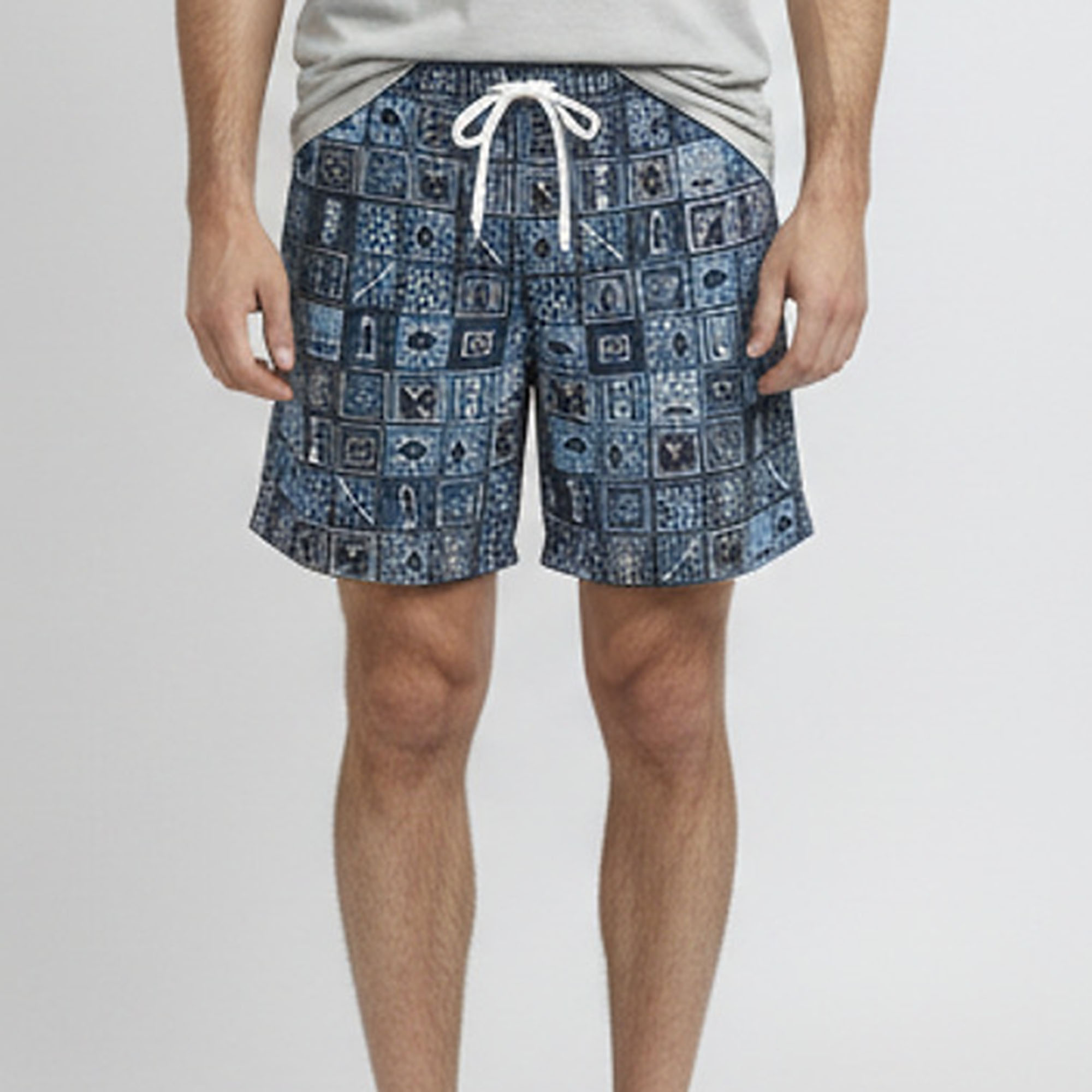 Hermes Dark Blue Equestrian Print Nylon Swim Shorts XXL
