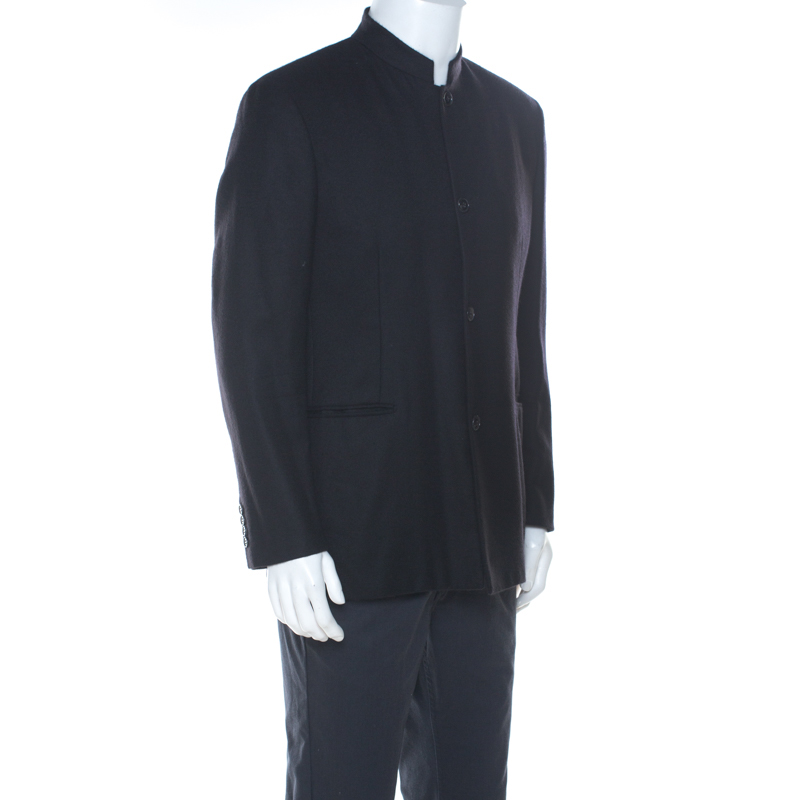 

Hermes Black Cashmere Stand Up Collar Blazer
