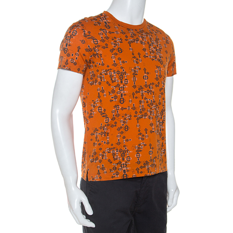 Hermes Orange Printed Cotton T-Shirt S Hermes | TLC