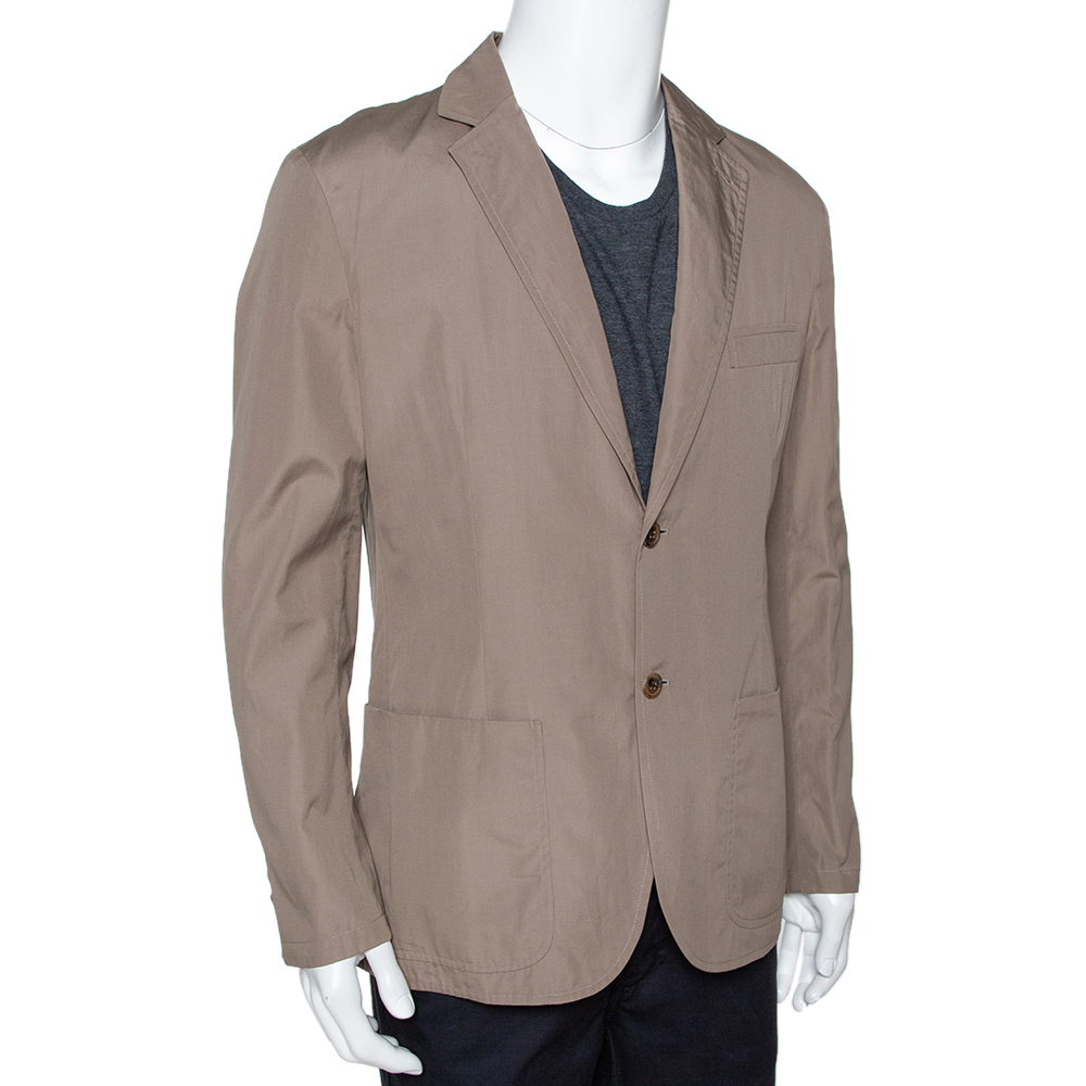 

Hermes Dark Khaki Cotton Light Weight Two Buttoned Jacket, Beige