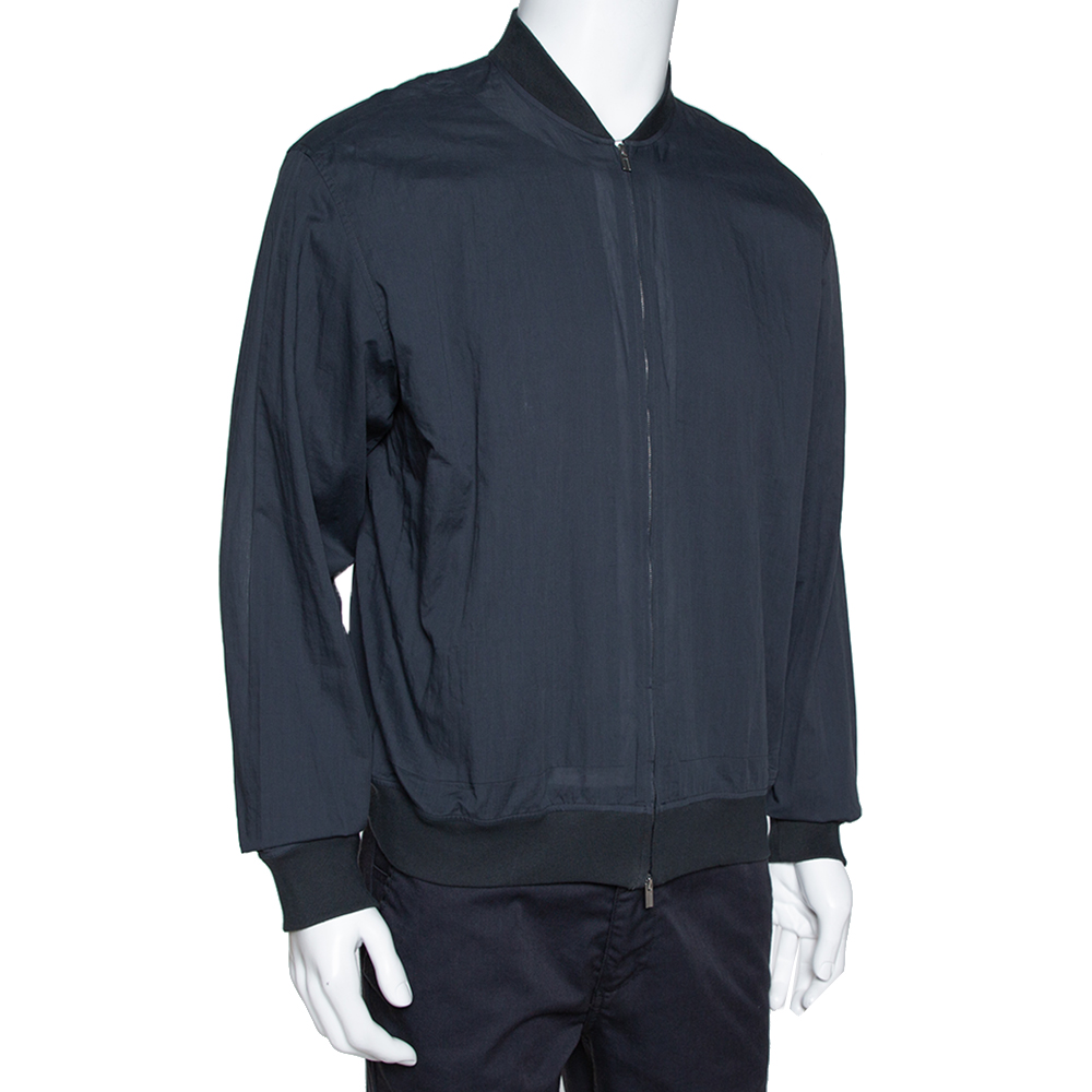 

Hermes Charcoal Grey Cotton Zip Front Bomber Jacket