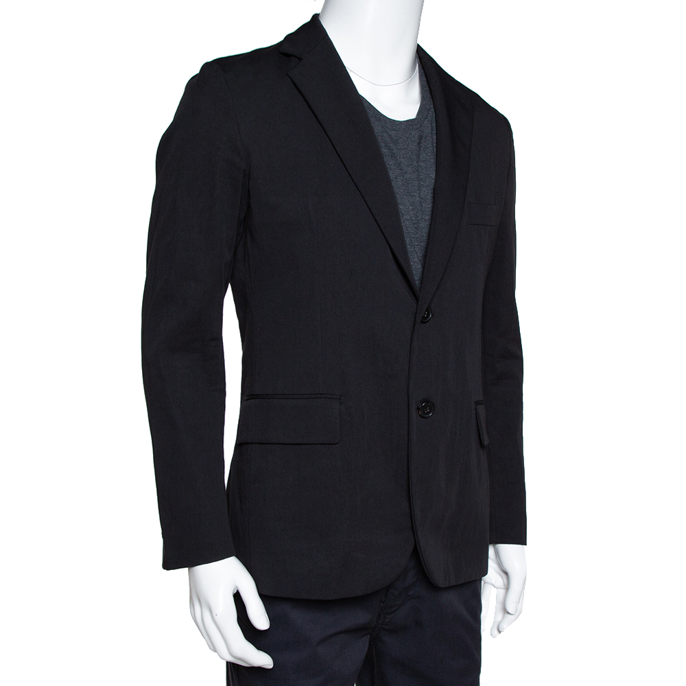 

Hermes Black Cotton Leather Trim Two Buttoned Jacket