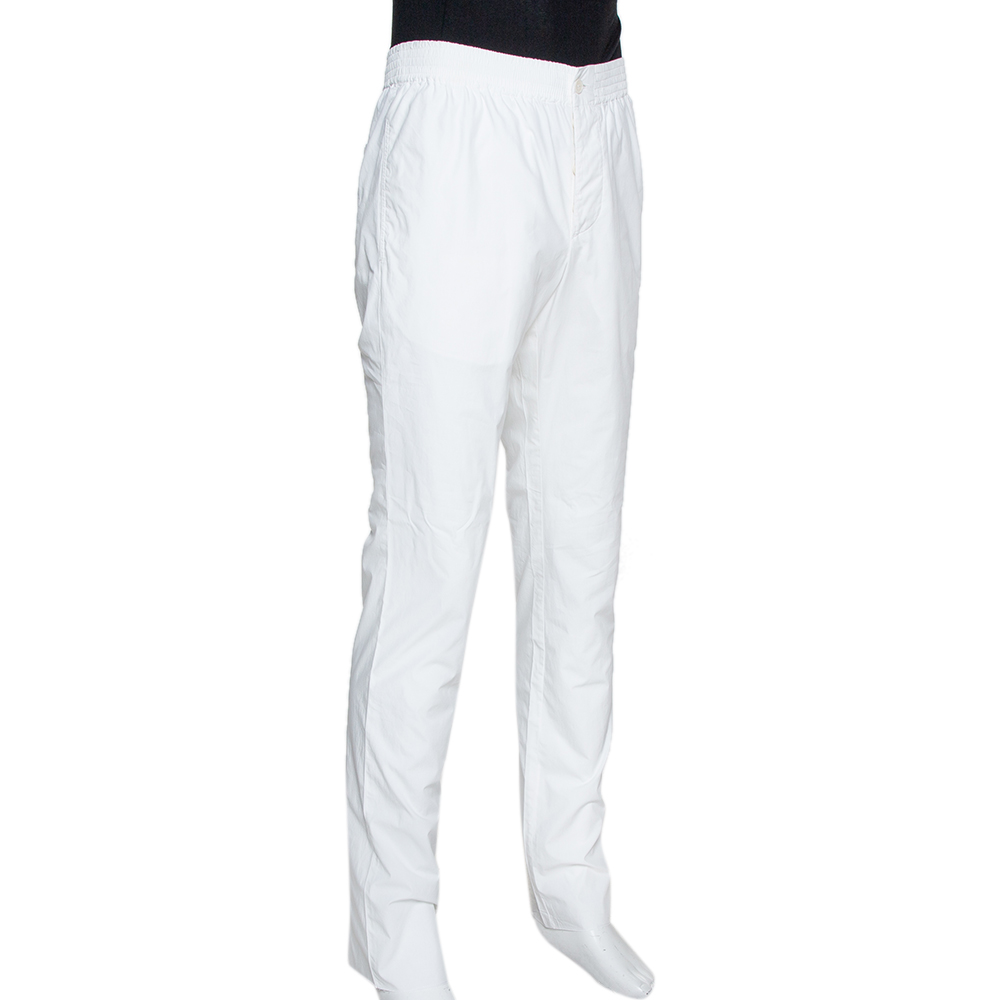 

Hermes White Cotton Elasticized Waist Straight Leg Pants