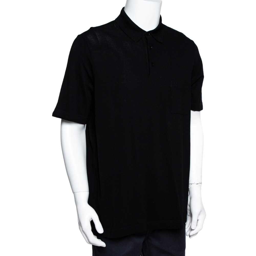 

Herm÷s Black Cotton Pique Polo T-Shirt