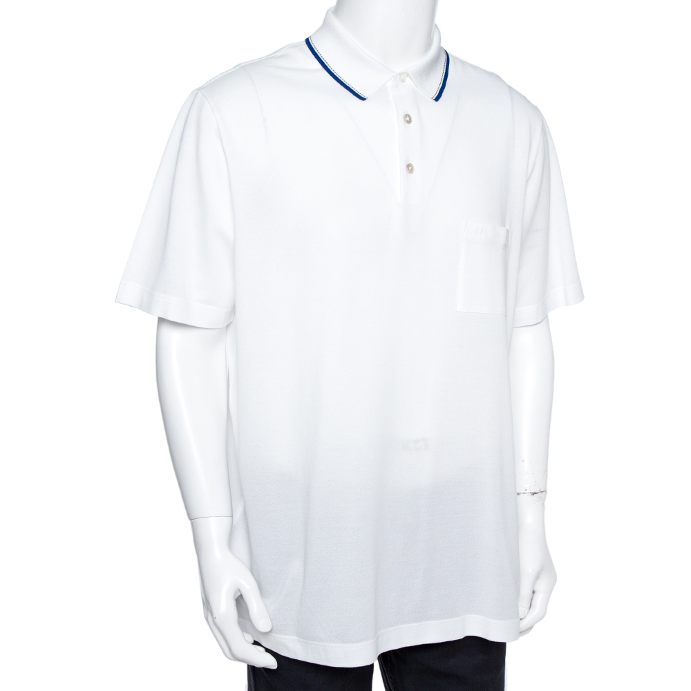 

Herm÷s White Cotton Pique Polo T-Shirt 3XL