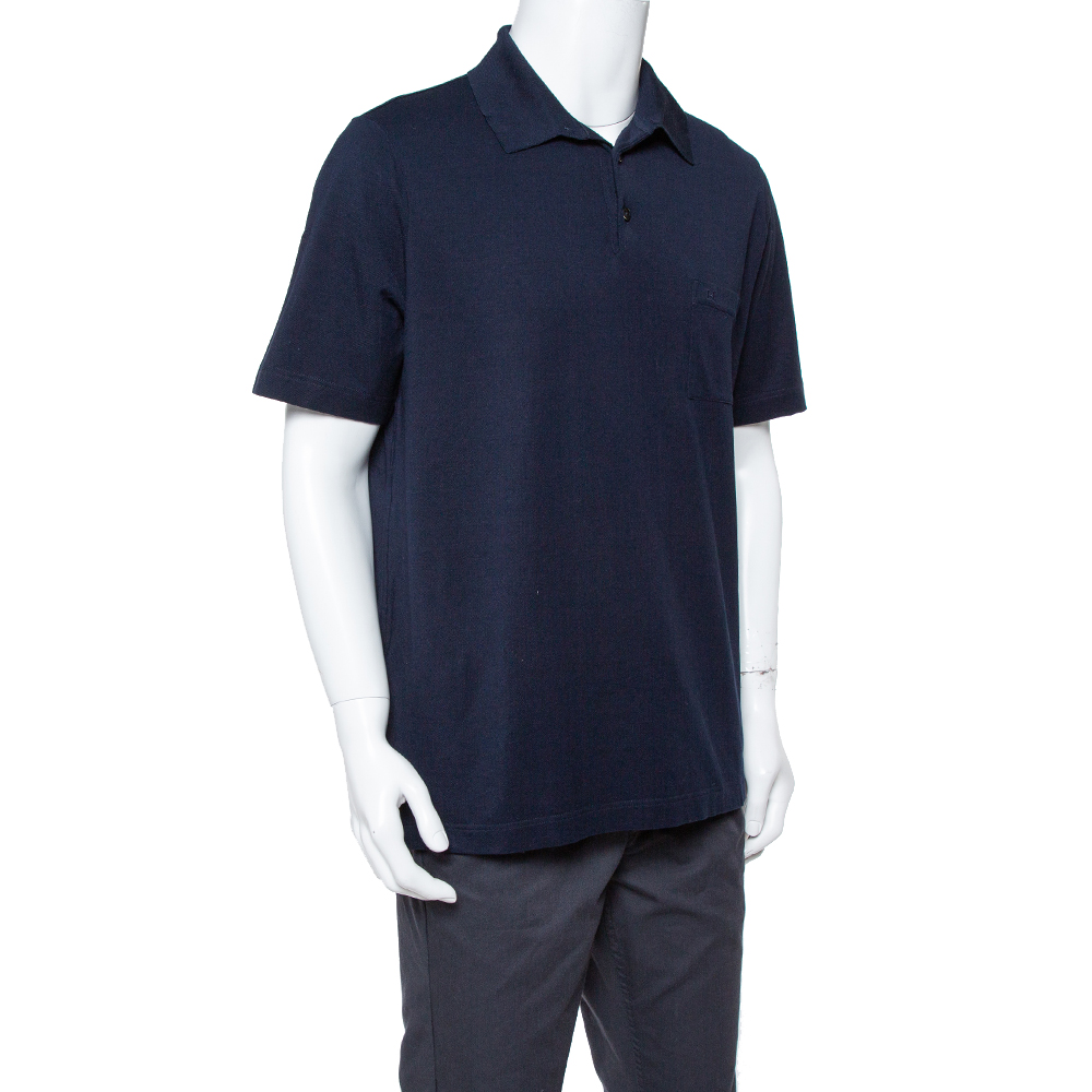 

Hermes Navy Blue Cotton Pique Polo T Shirt