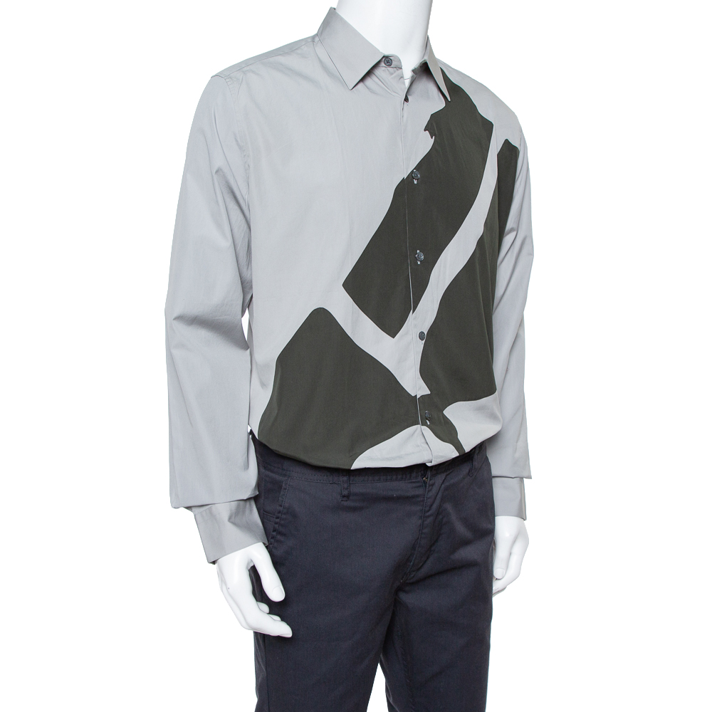 

Hermes Grey Cotton Contrast Applique Detail Button Front Shirt