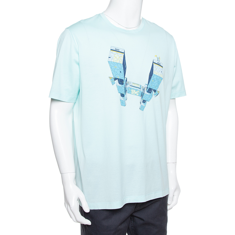 

Hermes Sea Blue Odysee Printed Cotton Crewneck T-Shirt