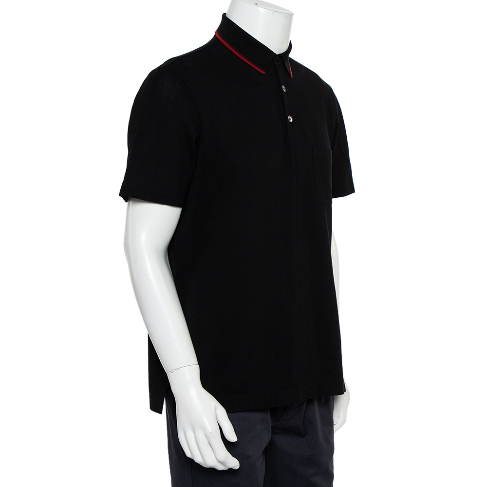 

Hermes Black Cotton Pique Logo Embroidered Polo T-Shirt