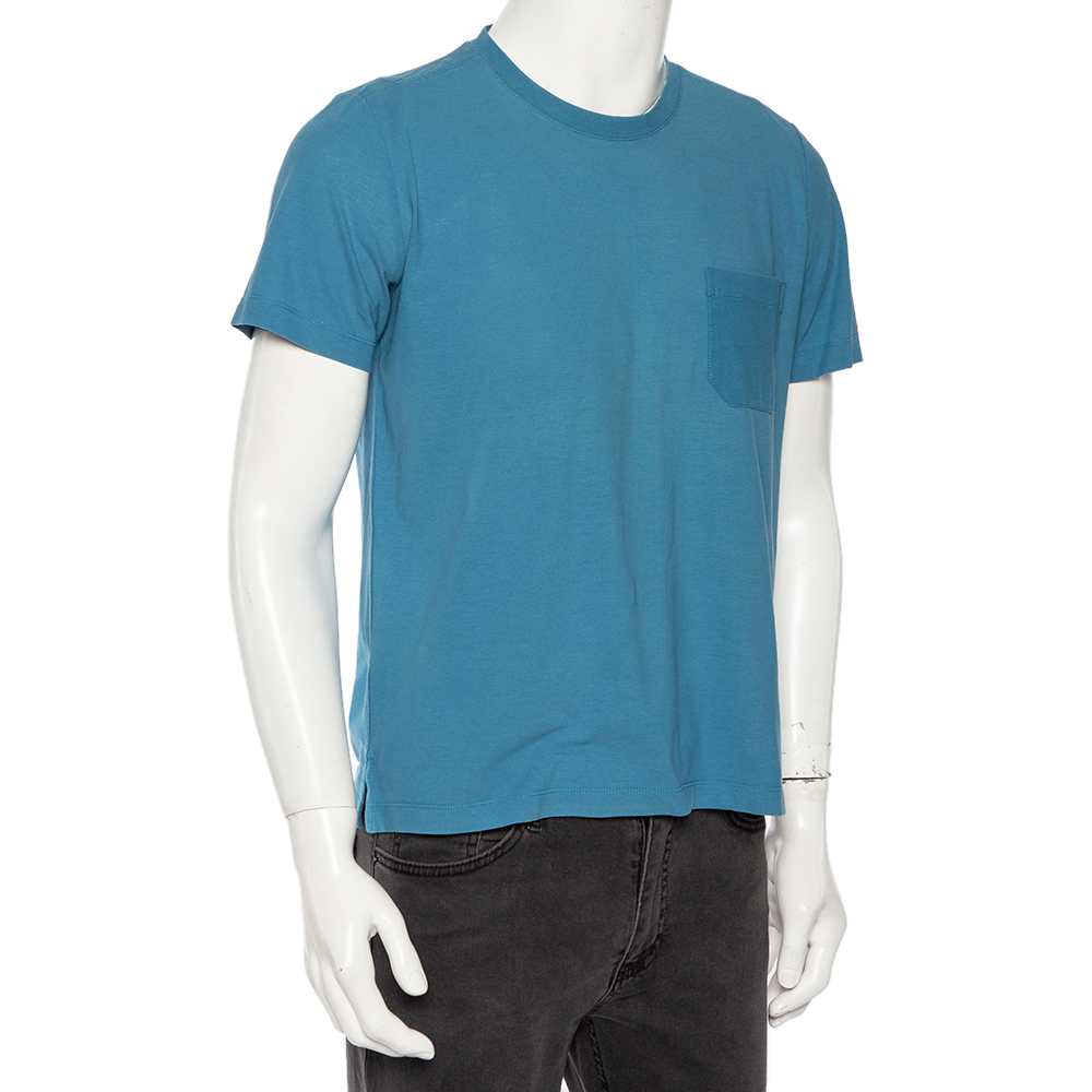 

Hermès Blue Cotton Patch Pocket Detail Roundneck T-shirt