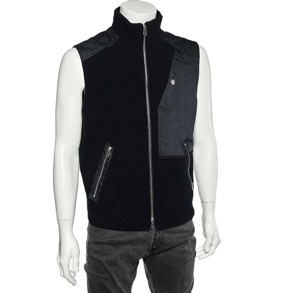 

Hermes Navy Blue Fur & Twill Paneled Zipped Sleeveless Vest