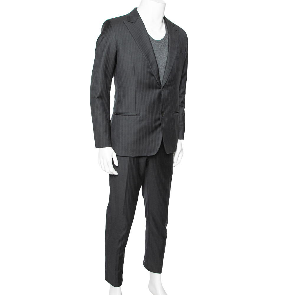 

Hermes Charcoal Grey Pinstriped Wool Single Breasted Suit