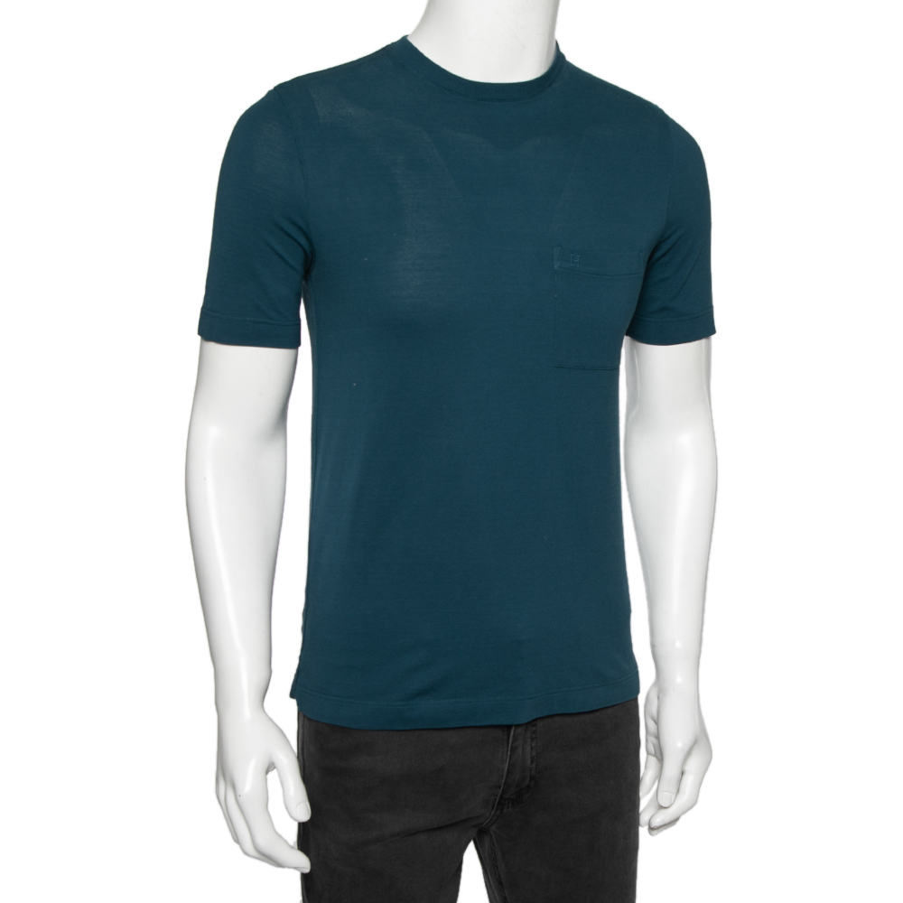 

Hermes Teal Blue Cotton Pique H Embroidered Crewneck T-Shirt