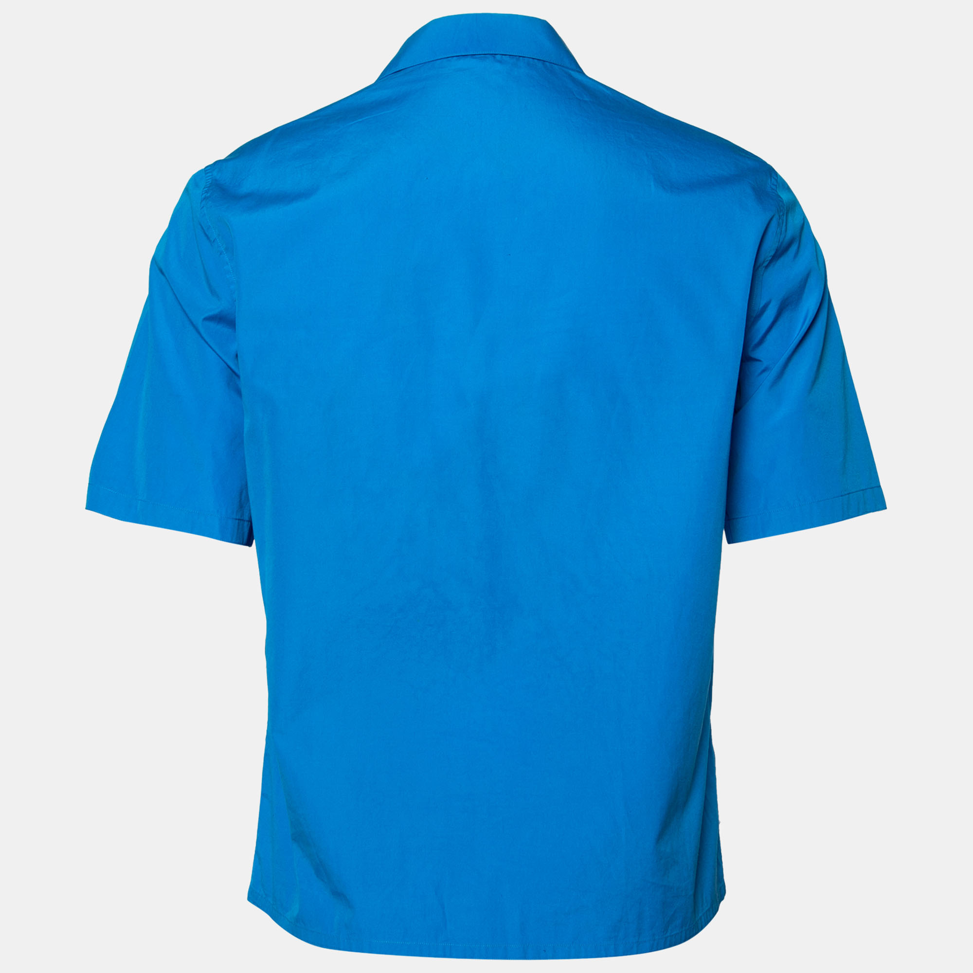 

Hermes Blue Cotton Zip Front Short Sleeve Shirt