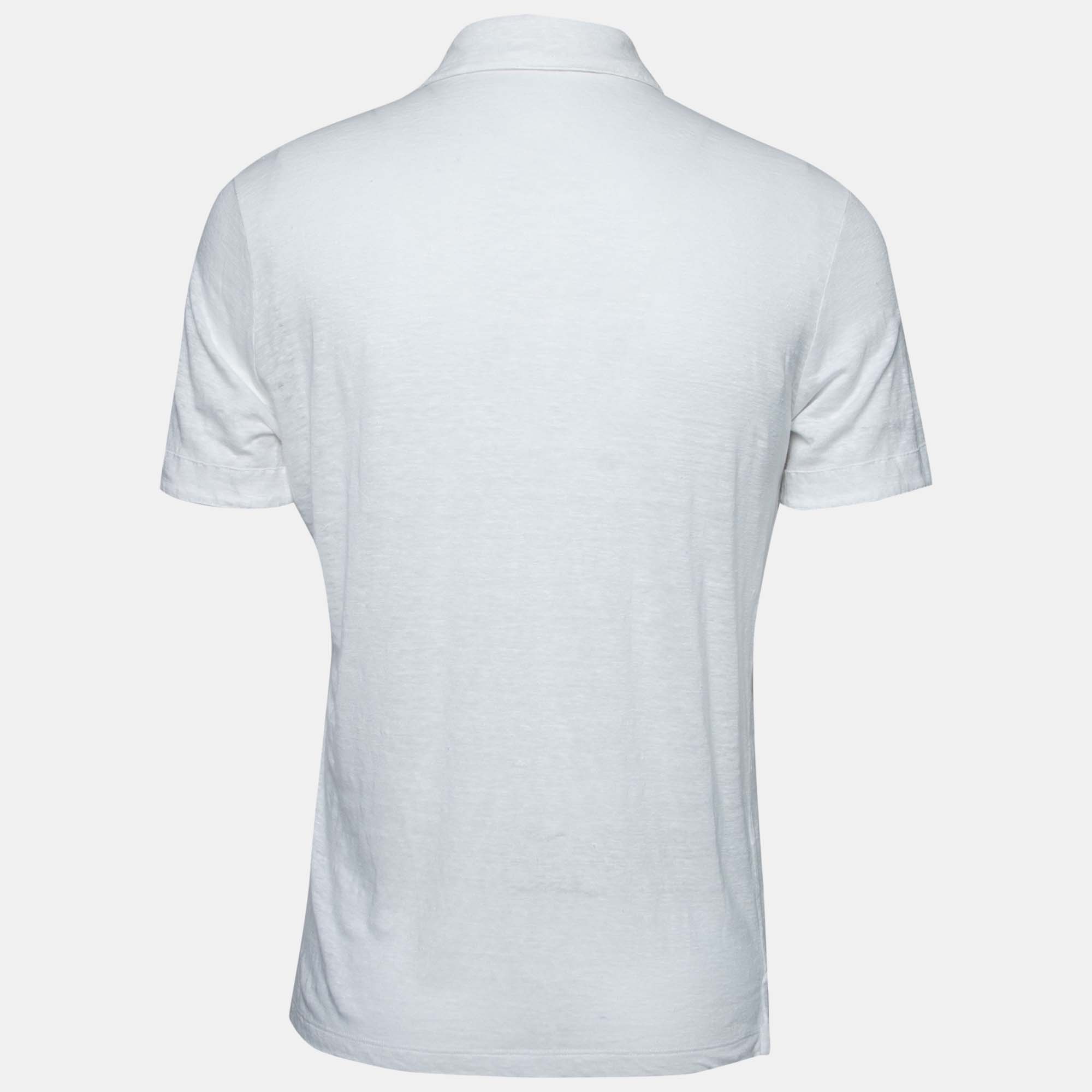 

Hermes White Linen Pocketed Short Sleeve Polo T-Shirt