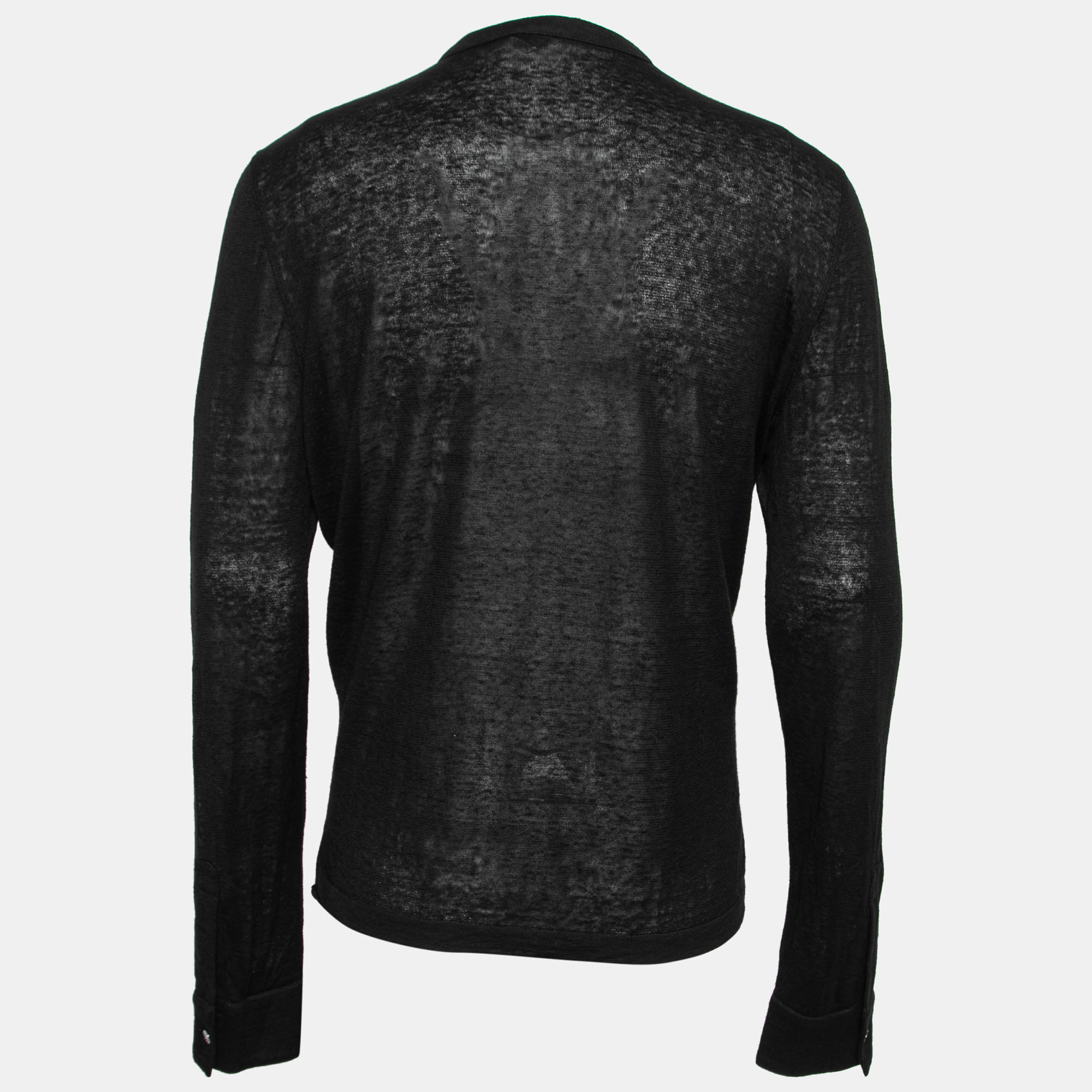 

Hermes Black Linen-Blend Knit Mandarin Collar Shirt