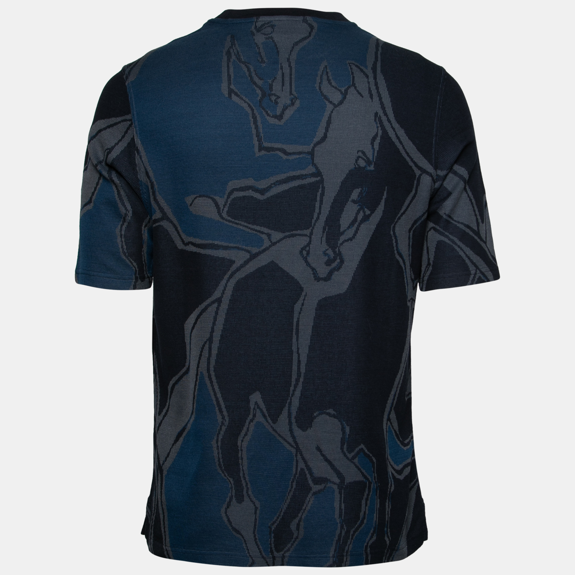 

Hermes Navy Blue Intarsia Knit Round Neck Short Sleeve T-Shirt