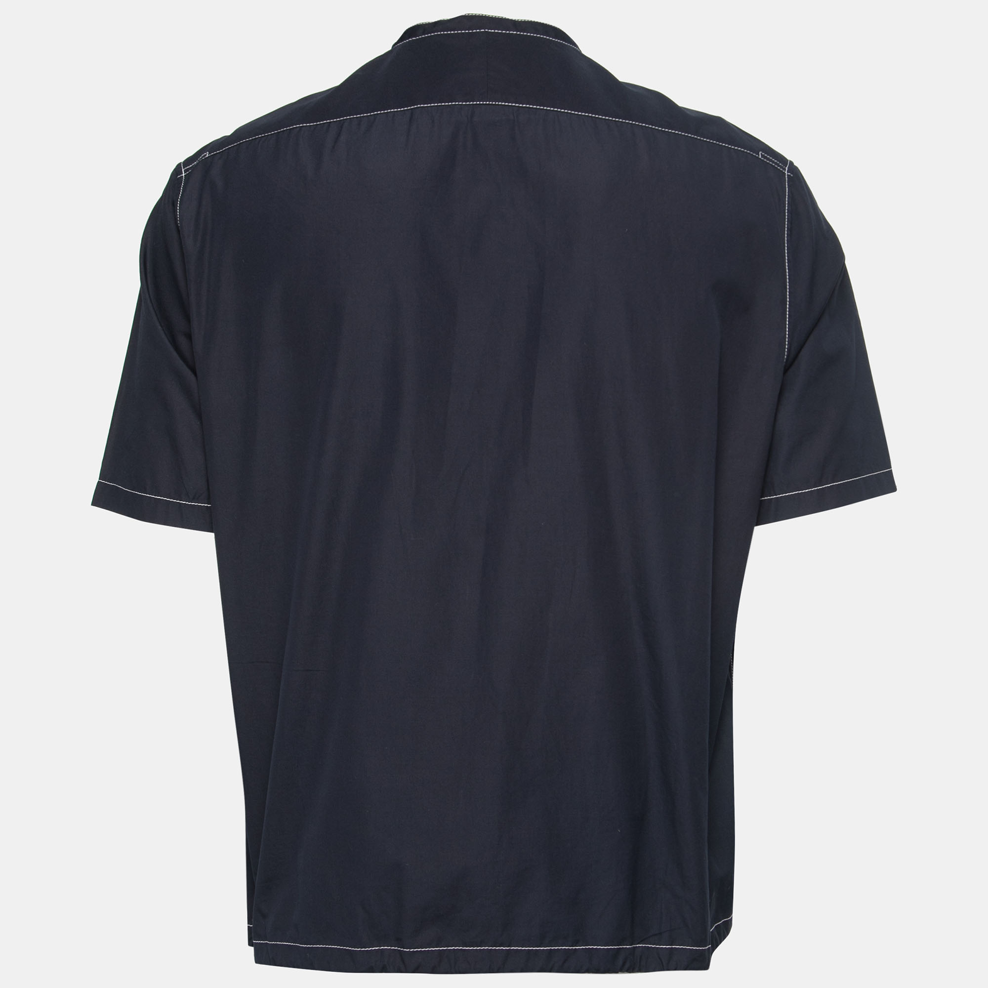 

Hermes Dark Blue Cotton Zip Front Short Sleeve Shirt